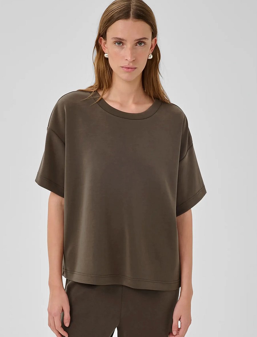 My Essential Wardrobe - HelleMW EMB Boxy Tee - t-shirts - major brown - 0