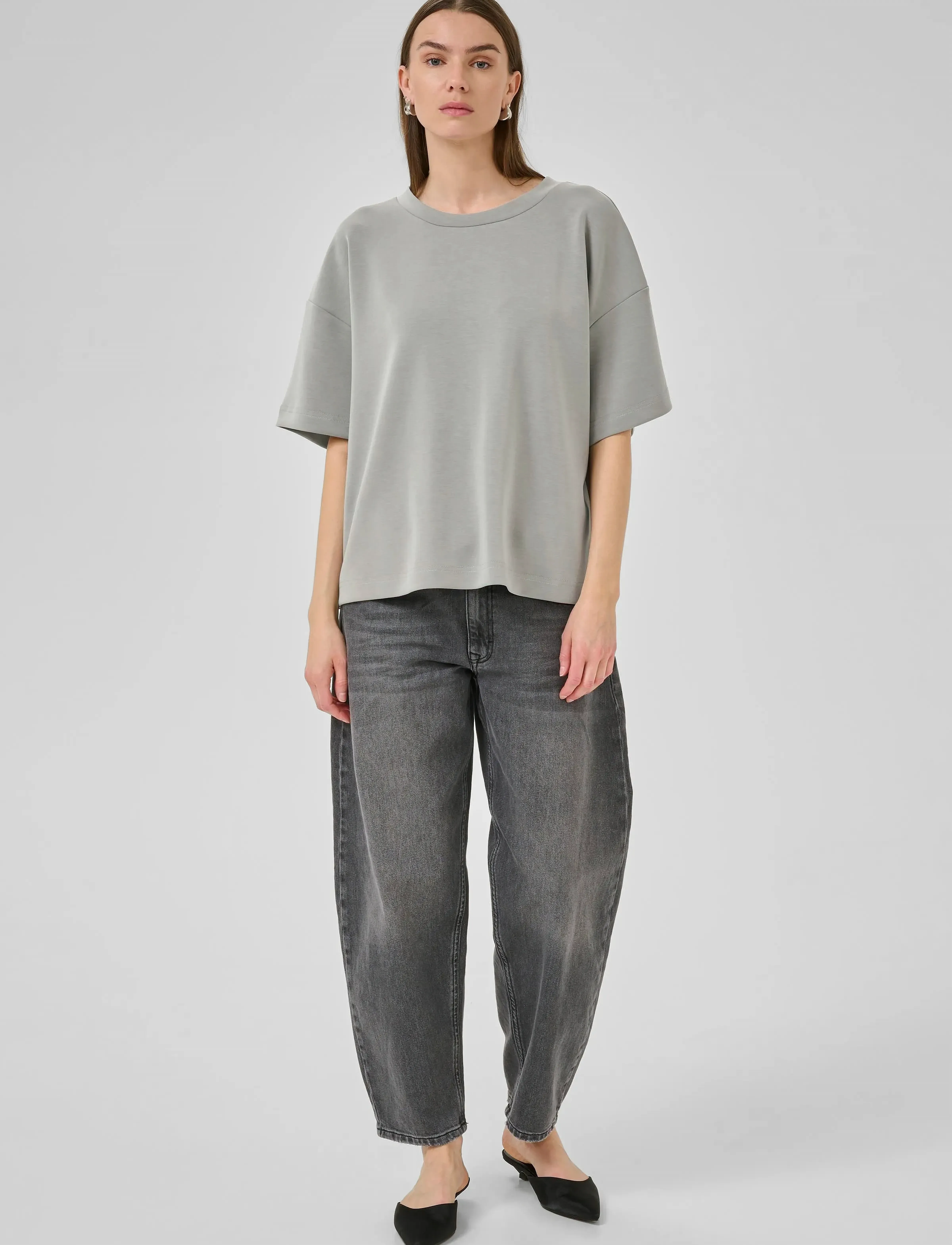 My Essential Wardrobe Hellemw Emb Boxy Tee, M/L, Grey, T-Shirts & Toppe > Kortærmede, Dame