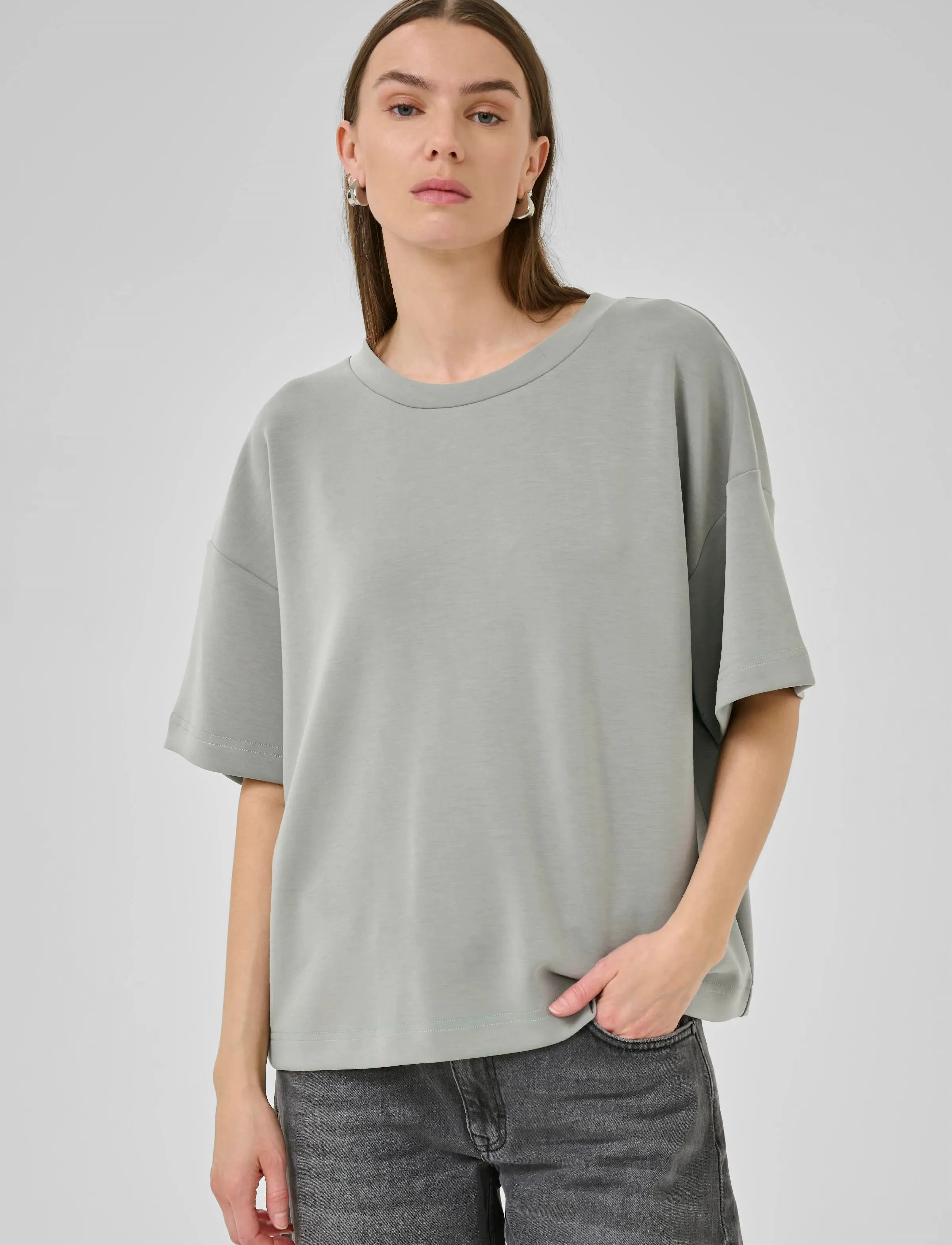 My Essential Wardrobe - HelleMW EMB Boxy Tee - t-shirts - moon mist - 3
