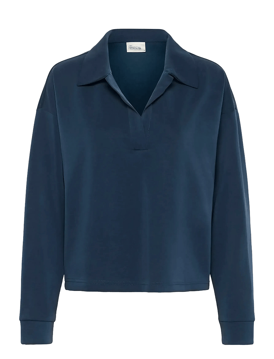 My Essential Wardrobe - HelleMW Polo Blouse - langærmede bluser - after midnight - 1
