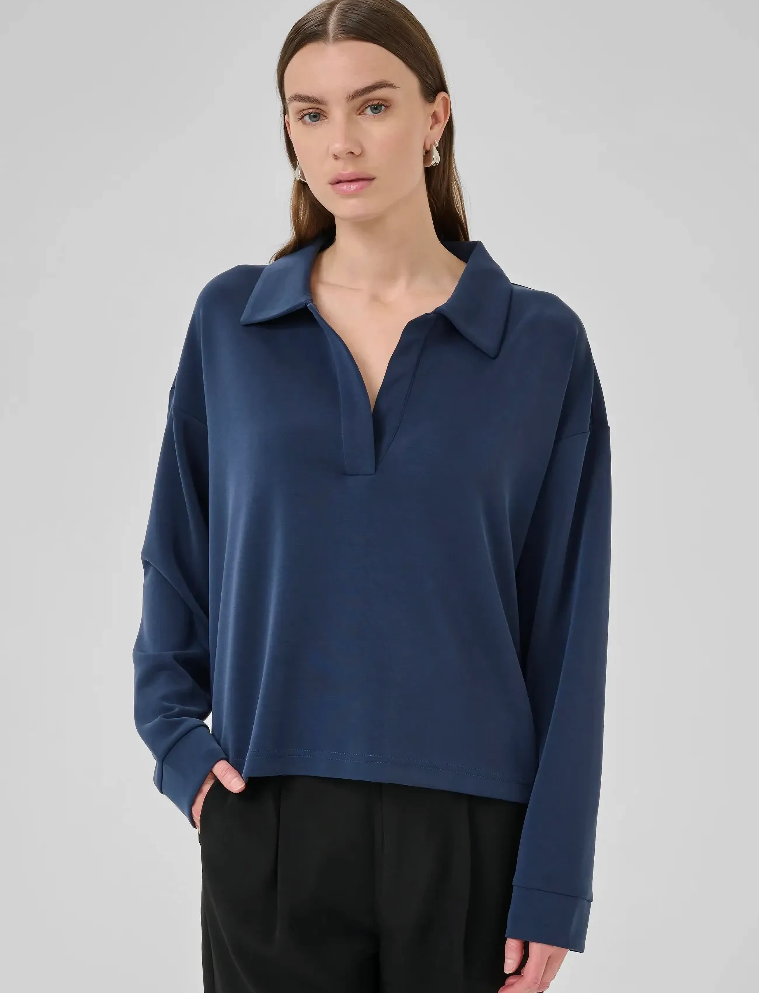 My Essential Wardrobe Hellemw Polo Blouse, M, Blue, Bluser > Langærmede, Dame