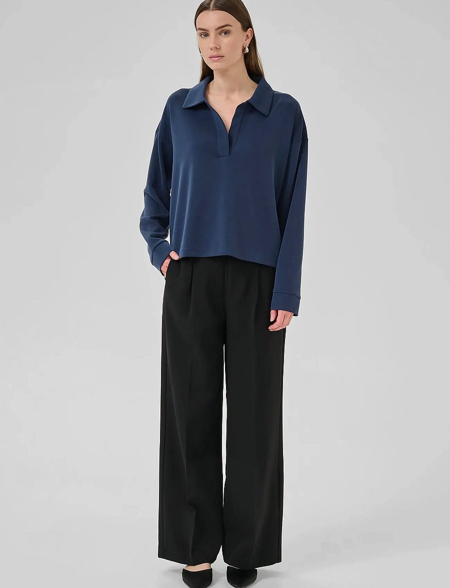 My Essential Wardrobe - HelleMW Polo Blouse - langærmede bluser - after midnight - 3