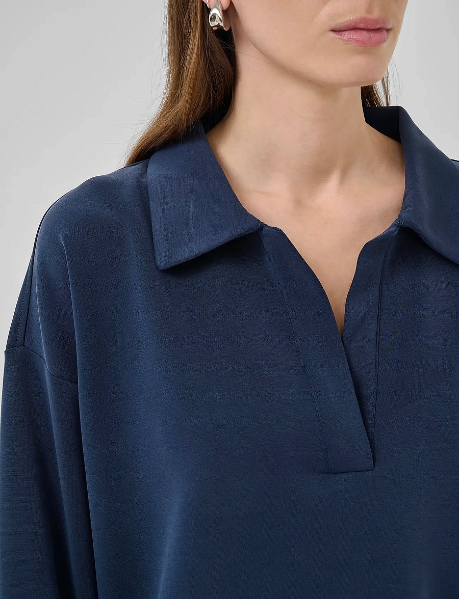 My Essential Wardrobe - HelleMW Polo Blouse - langærmede bluser - after midnight - 5