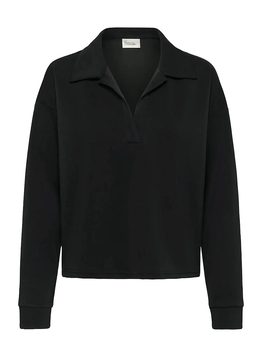 My Essential Wardrobe - HelleMW Polo Blouse - langærmede bluser - black - 1