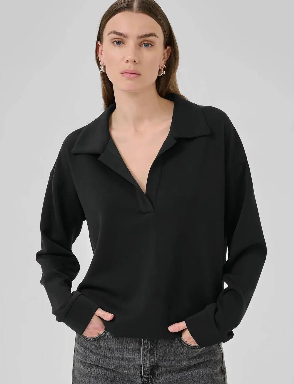 My Essential Wardrobe - HelleMW Polo Blouse - langärmlige blusen - black - 0