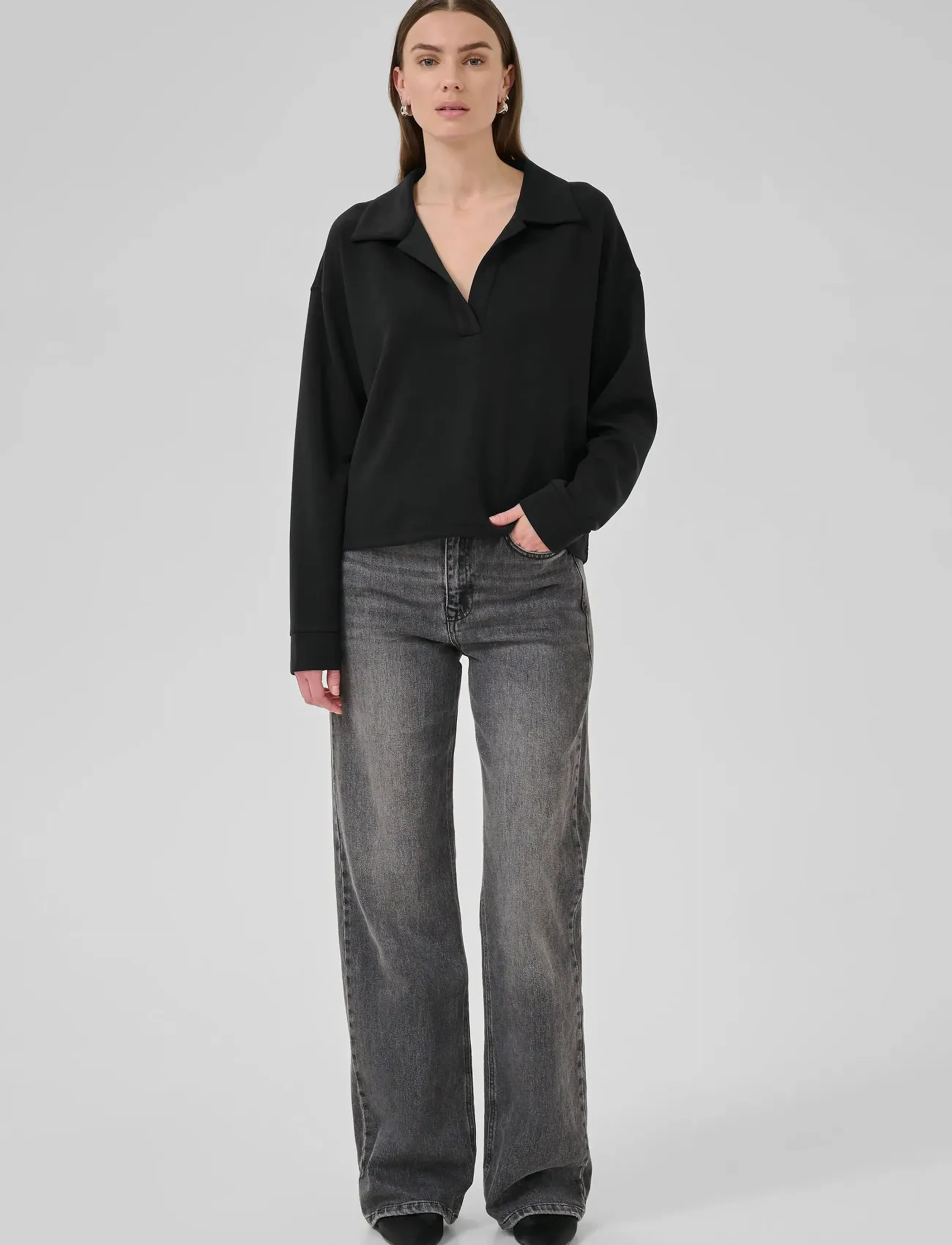 My Essential Wardrobe - HelleMW Polo Blouse - langærmede bluser - black - 3
