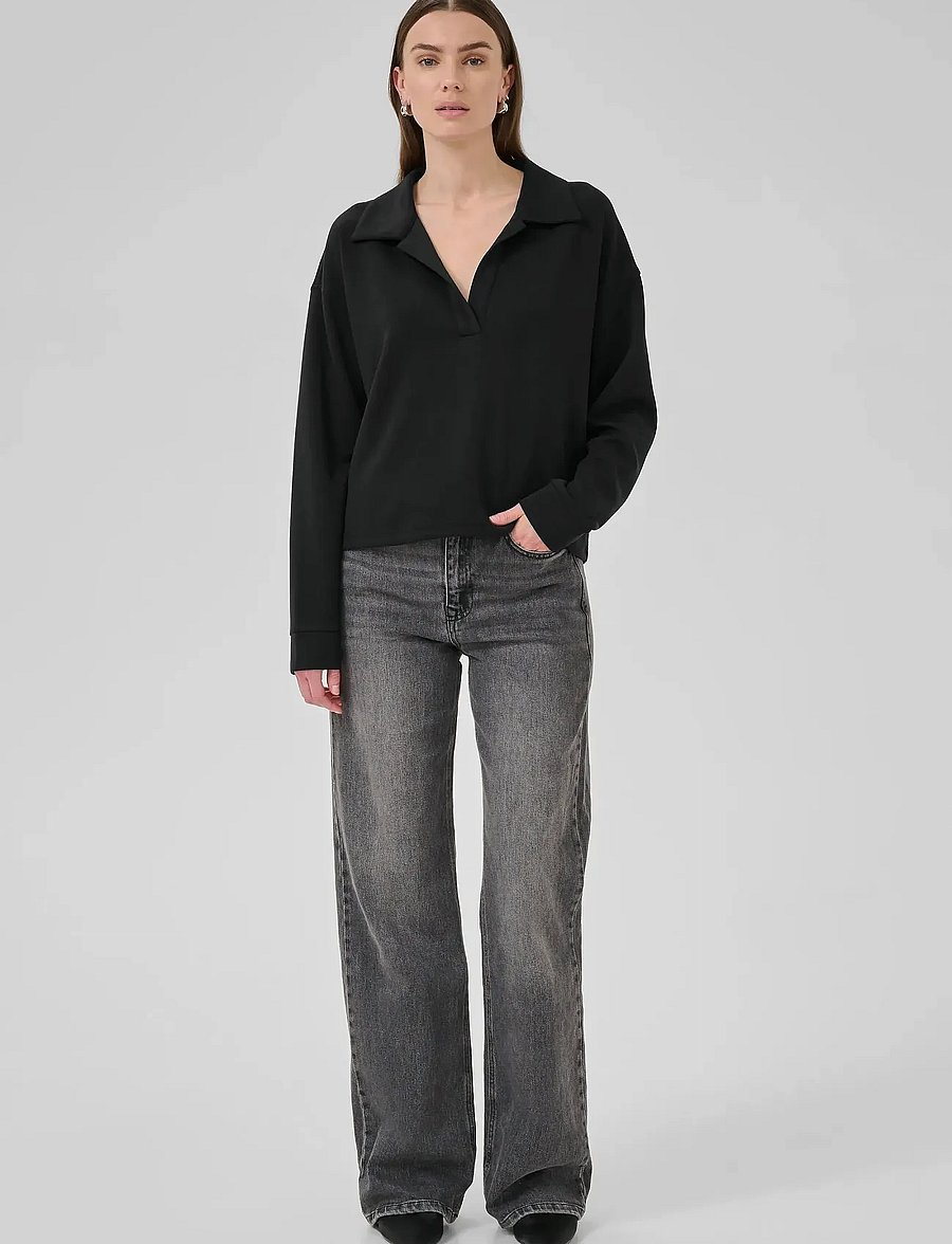 My Essential Wardrobe - HelleMW Polo Blouse - langærmede bluser - black - 3