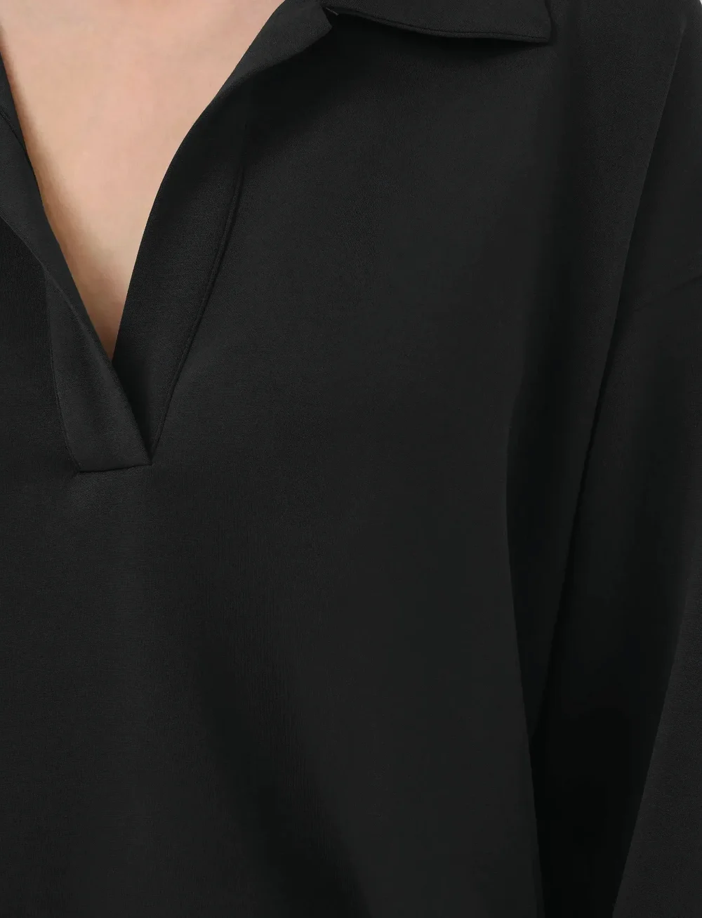 My Essential Wardrobe - HelleMW Polo Blouse - langärmlige blusen - black - 5
