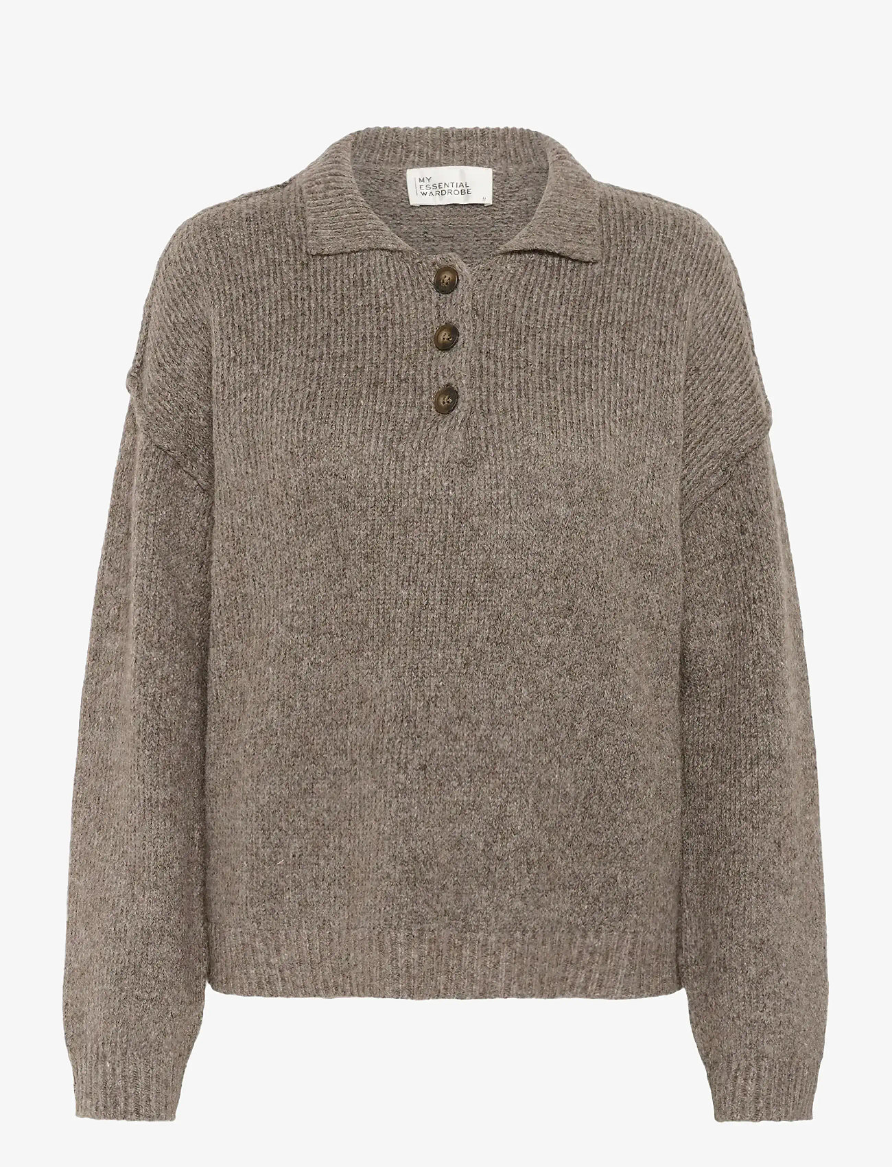 My Essential Wardrobe - PalomaMW Polo Pullover - stickade tröjor - brown melange - 1