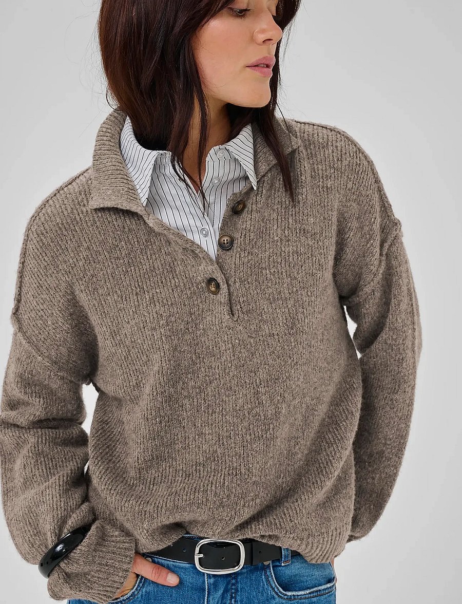 My Essential Wardrobe - PalomaMW Polo Pullover - striktrøjer - brown melange - 5