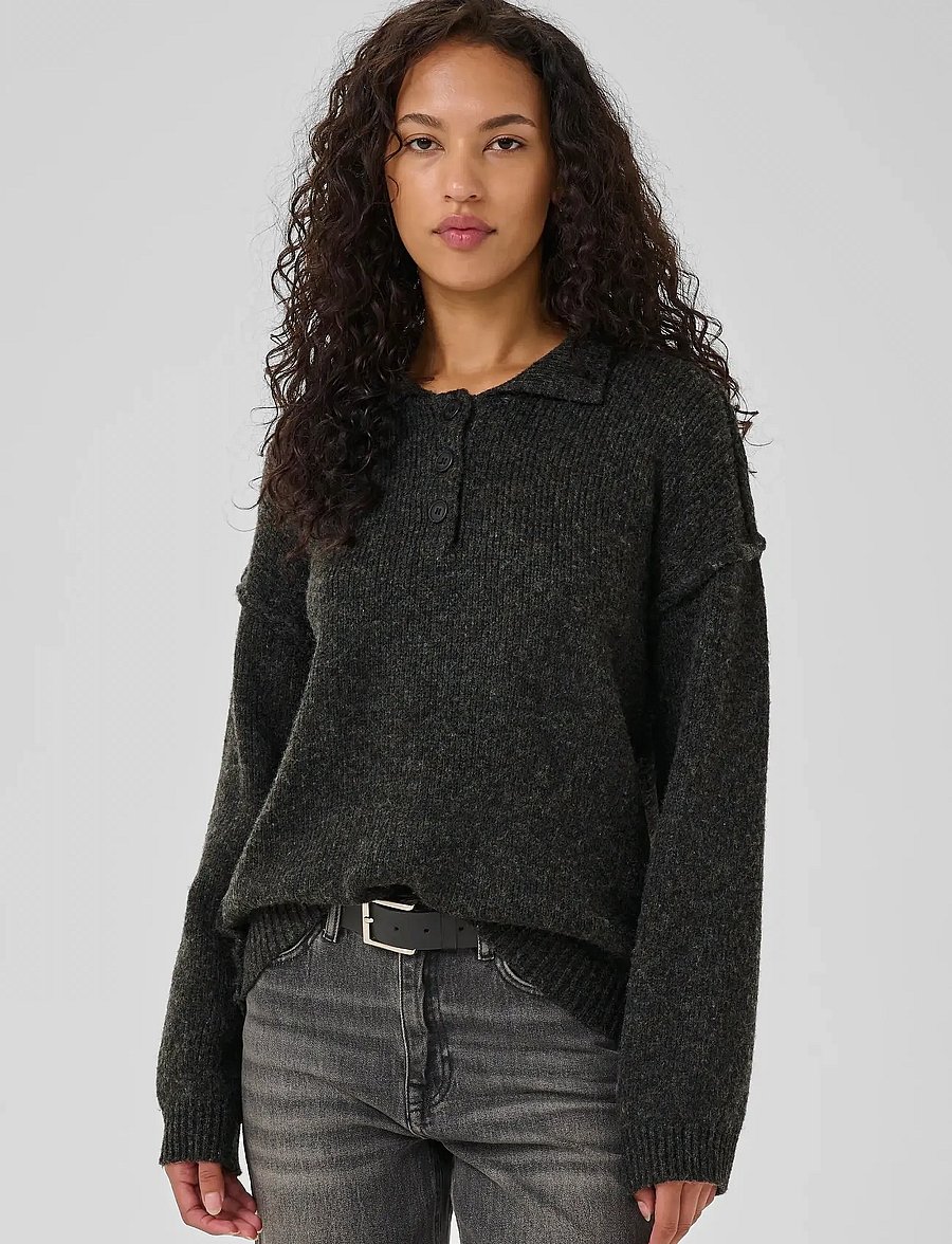 My Essential Wardrobe - PalomaMW Polo Pullover - striktrøjer - dark grey melange - 0