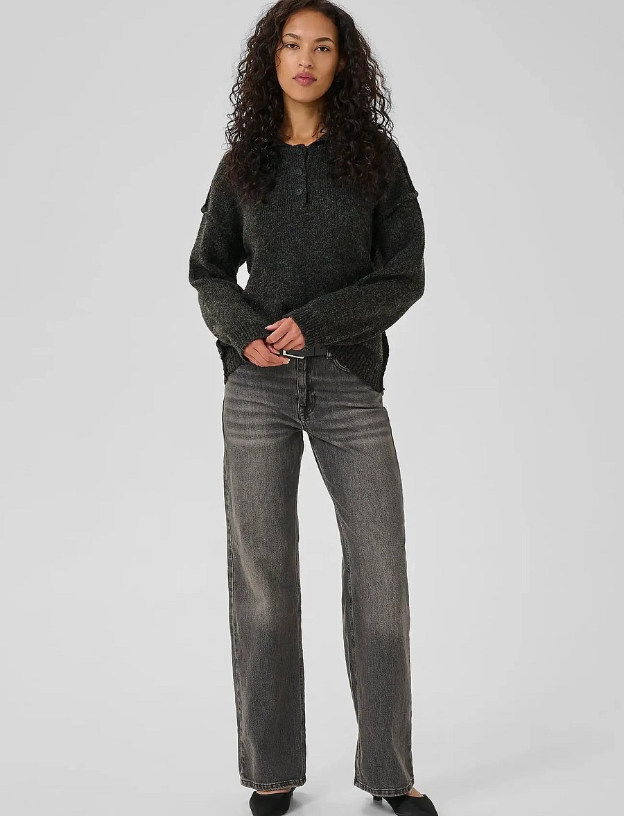 My Essential Wardrobe - PalomaMW Polo Pullover - striktrøjer - dark grey melange - 3