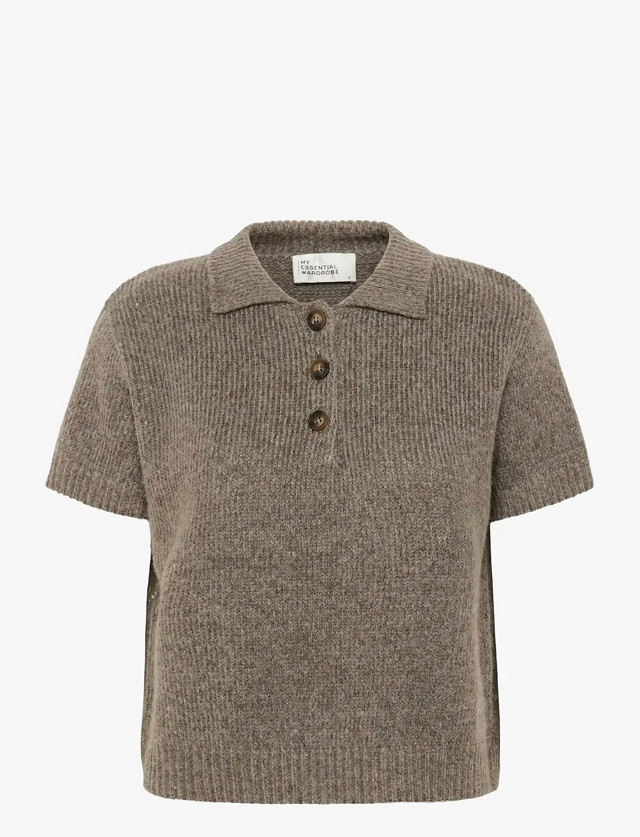 My Essential Wardrobe - PalomaMW Knit Polo SS - striktrøjer - brown melange - 1