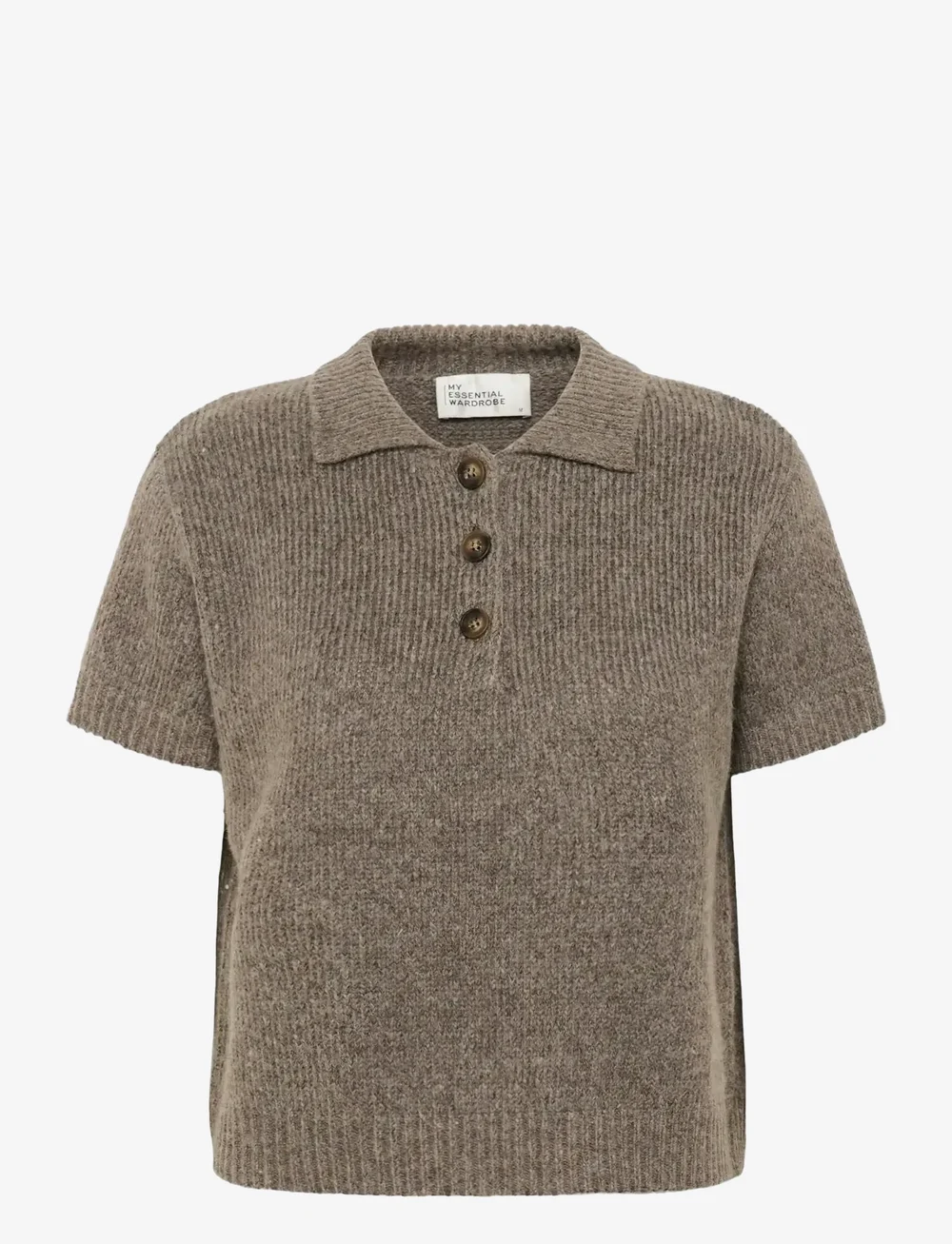 My Essential Wardrobe - PalomaMW Knit Polo SS - stickade tröjor - brown melange - 1