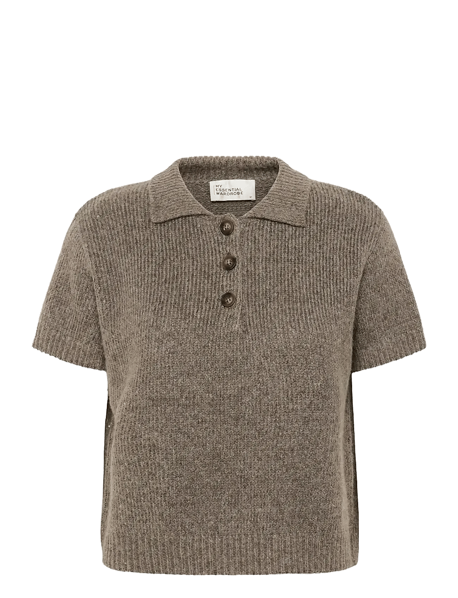 My Essential Wardrobe - PalomaMW Knit Polo SS - striktrøjer - brown melange - 1