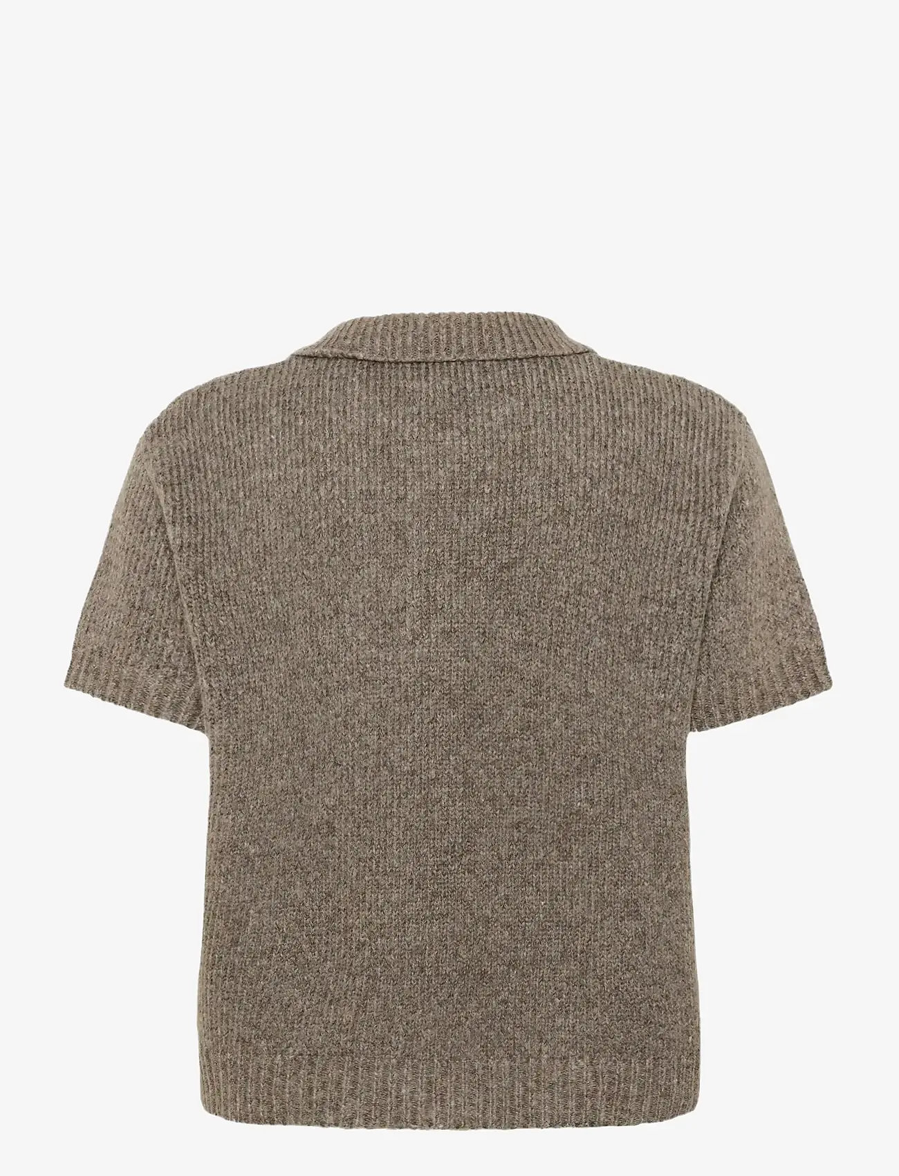 My Essential Wardrobe - PalomaMW Knit Polo SS - striktrøjer - brown melange - 2
