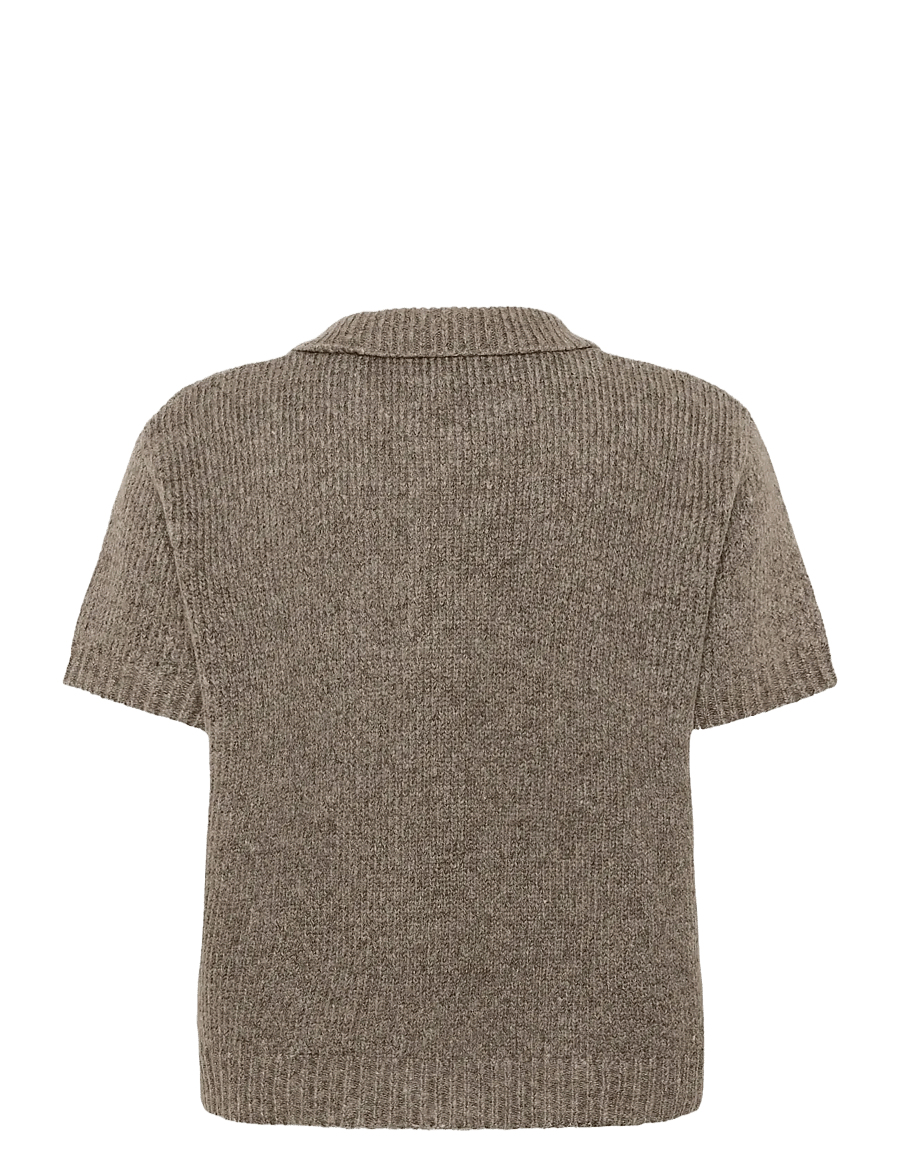 My Essential Wardrobe - PalomaMW Knit Polo SS - striktrøjer - brown melange - 2