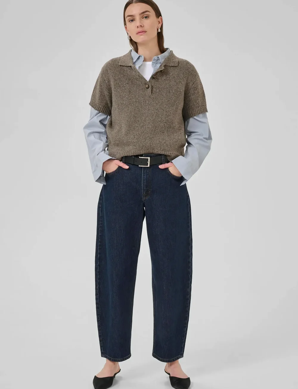 My Essential Wardrobe - PalomaMW Knit Polo SS - stickade tröjor - brown melange - 3