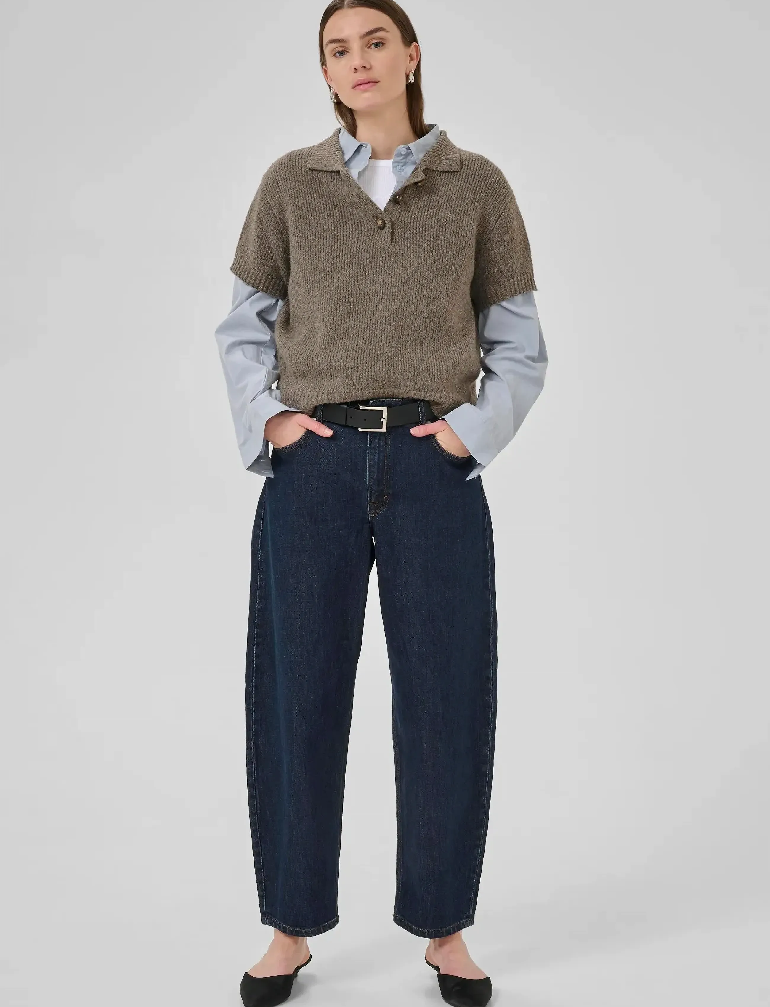 My Essential Wardrobe - PalomaMW Knit Polo SS - striktrøjer - brown melange - 3