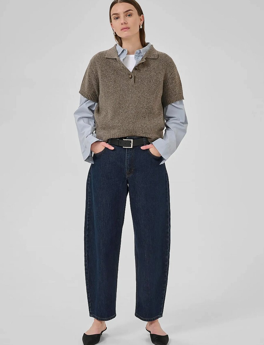 My Essential Wardrobe - PalomaMW Knit Polo SS - striktrøjer - brown melange - 3
