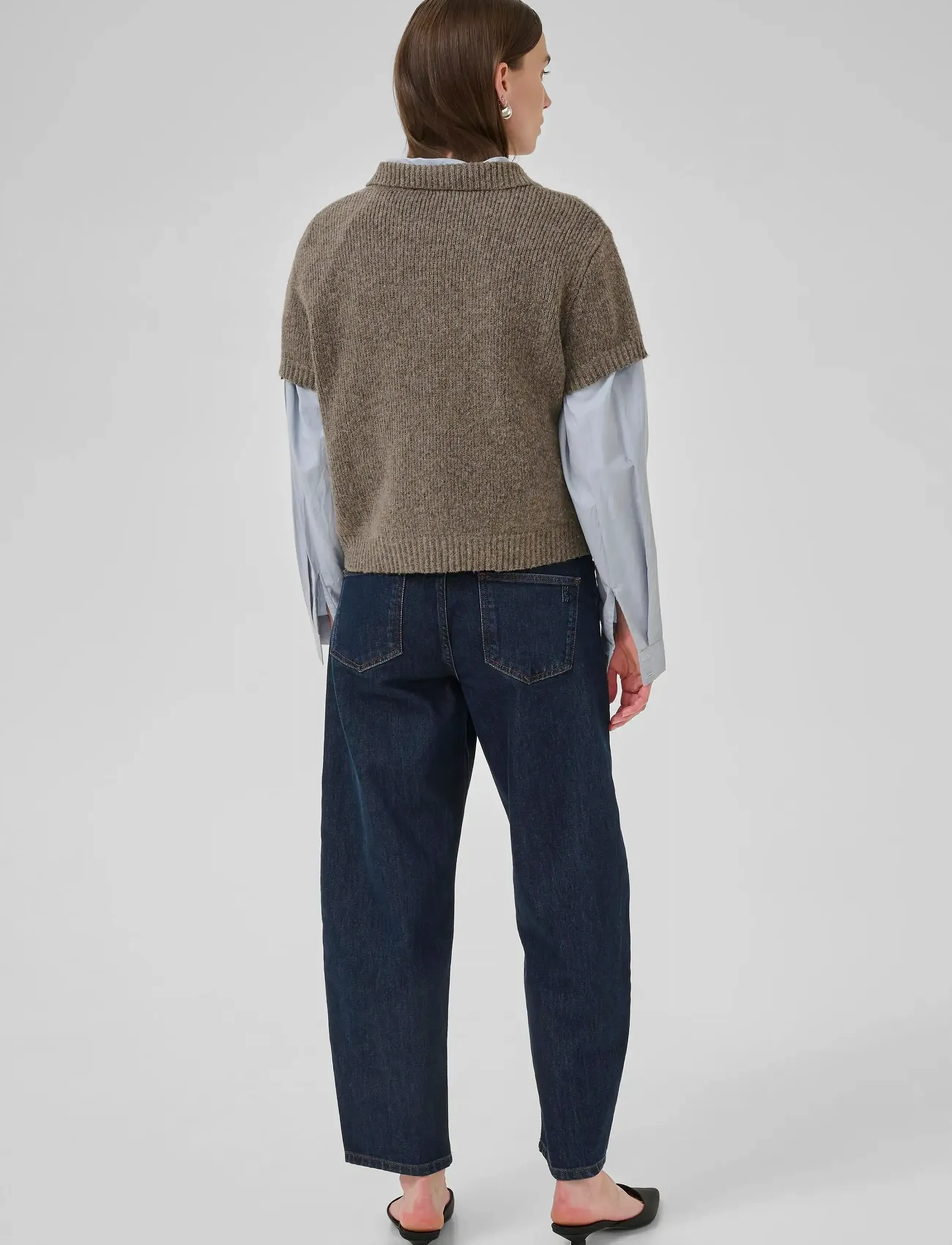 My Essential Wardrobe - PalomaMW Knit Polo SS - striktrøjer - brown melange - 4