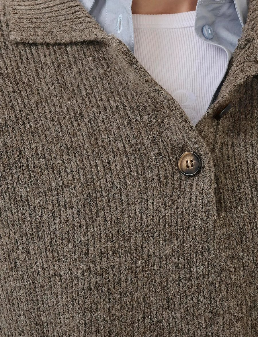 My Essential Wardrobe - PalomaMW Knit Polo SS - striktrøjer - brown melange - 5