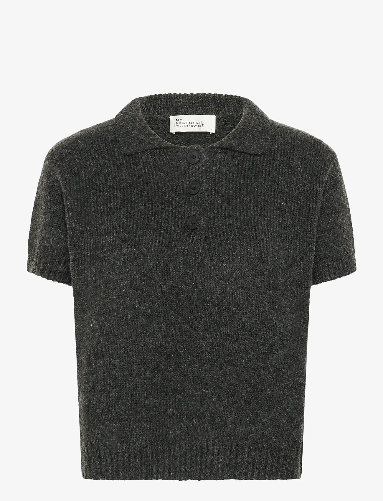 My Essential Wardrobe - PalomaMW Knit Polo SS - stickade tröjor - dark grey melange - 1