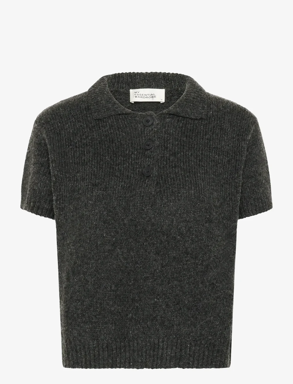 My Essential Wardrobe - PalomaMW Knit Polo SS - sviitrid - dark grey melange - 1