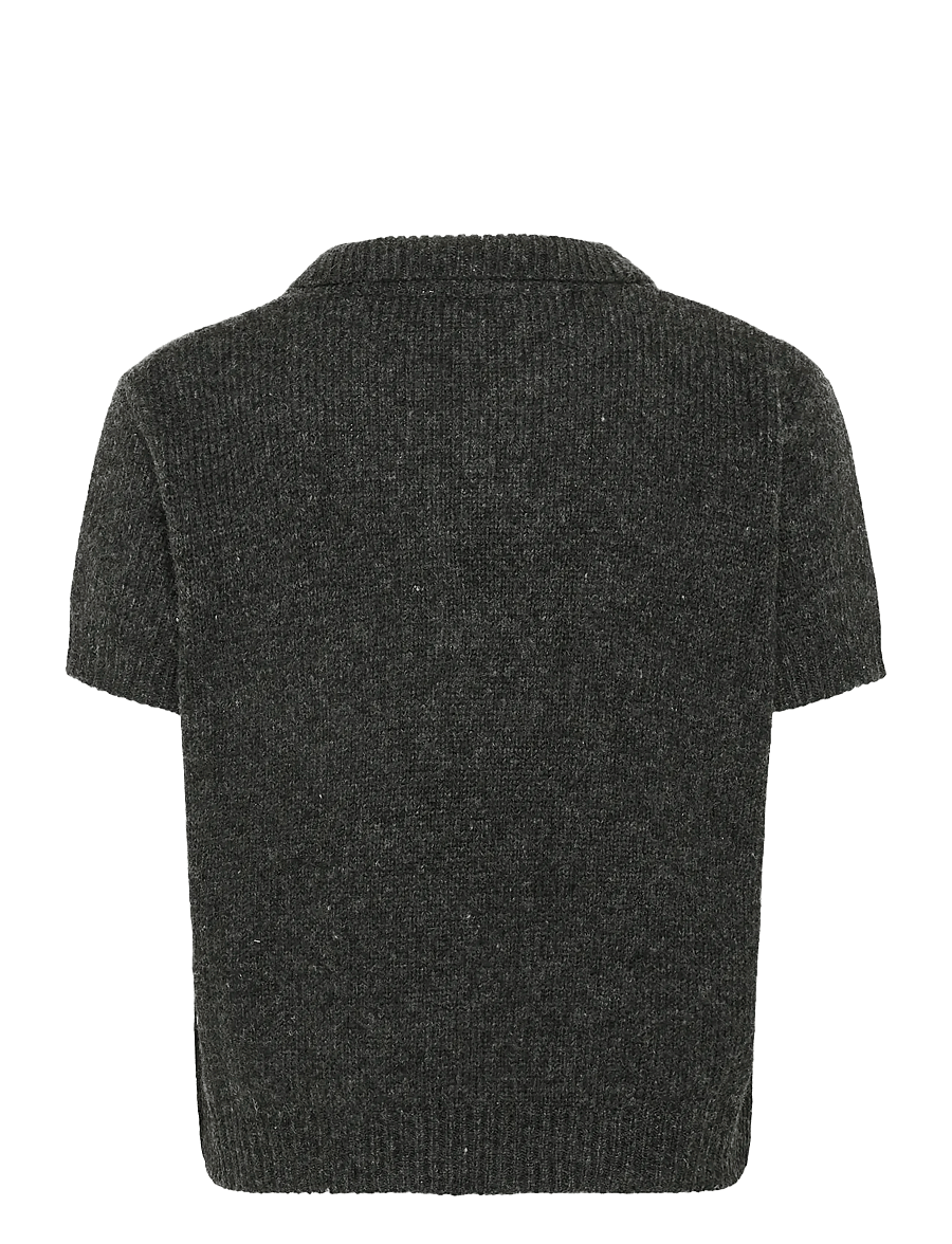 My Essential Wardrobe - PalomaMW Knit Polo SS - sviitrid - dark grey melange - 2