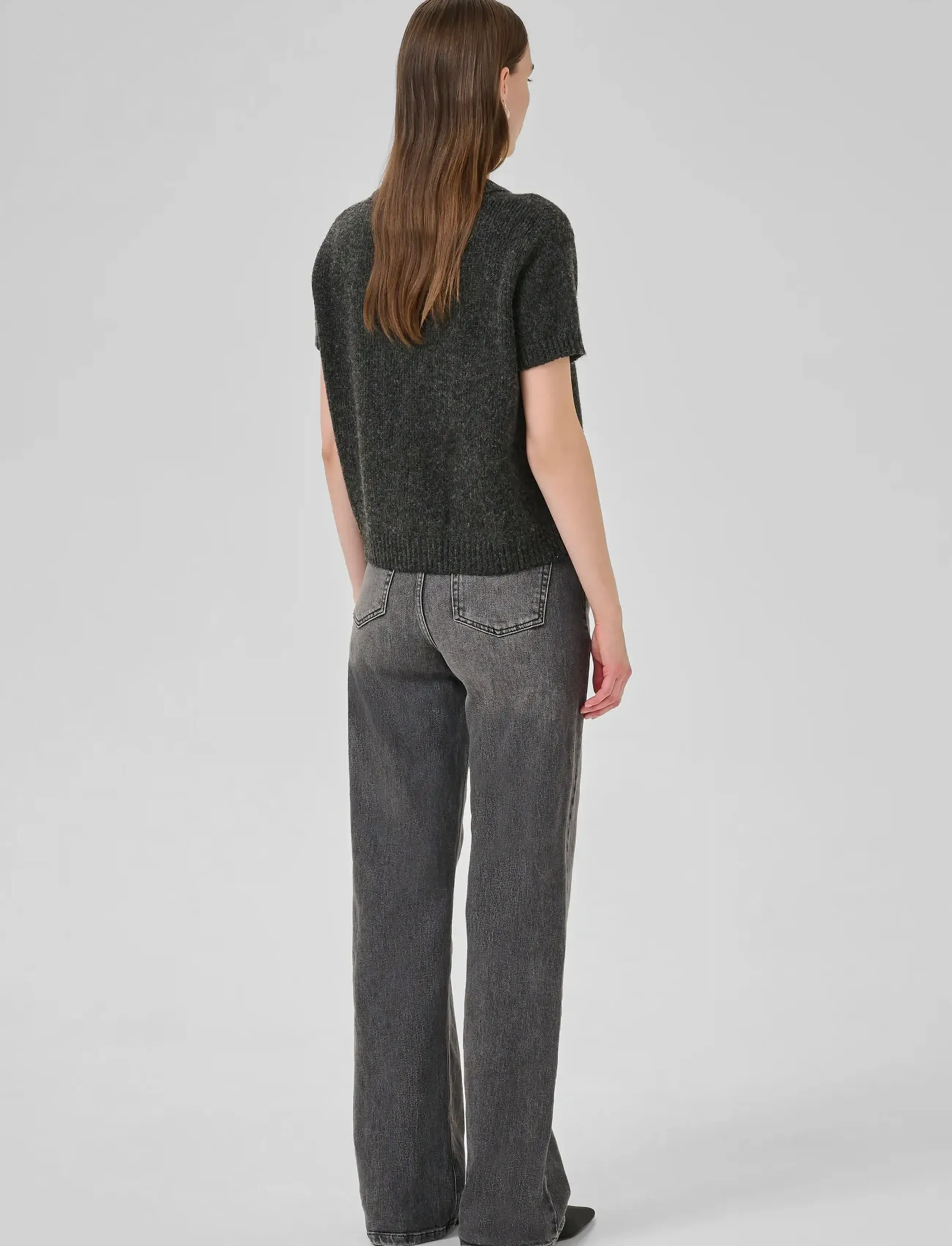 My Essential Wardrobe - PalomaMW Knit Polo SS - sviitrid - dark grey melange - 4