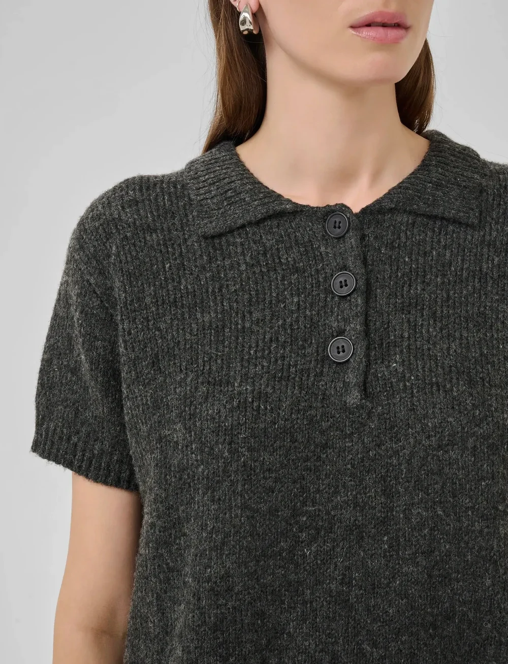 My Essential Wardrobe - PalomaMW Knit Polo SS - sviitrid - dark grey melange - 5