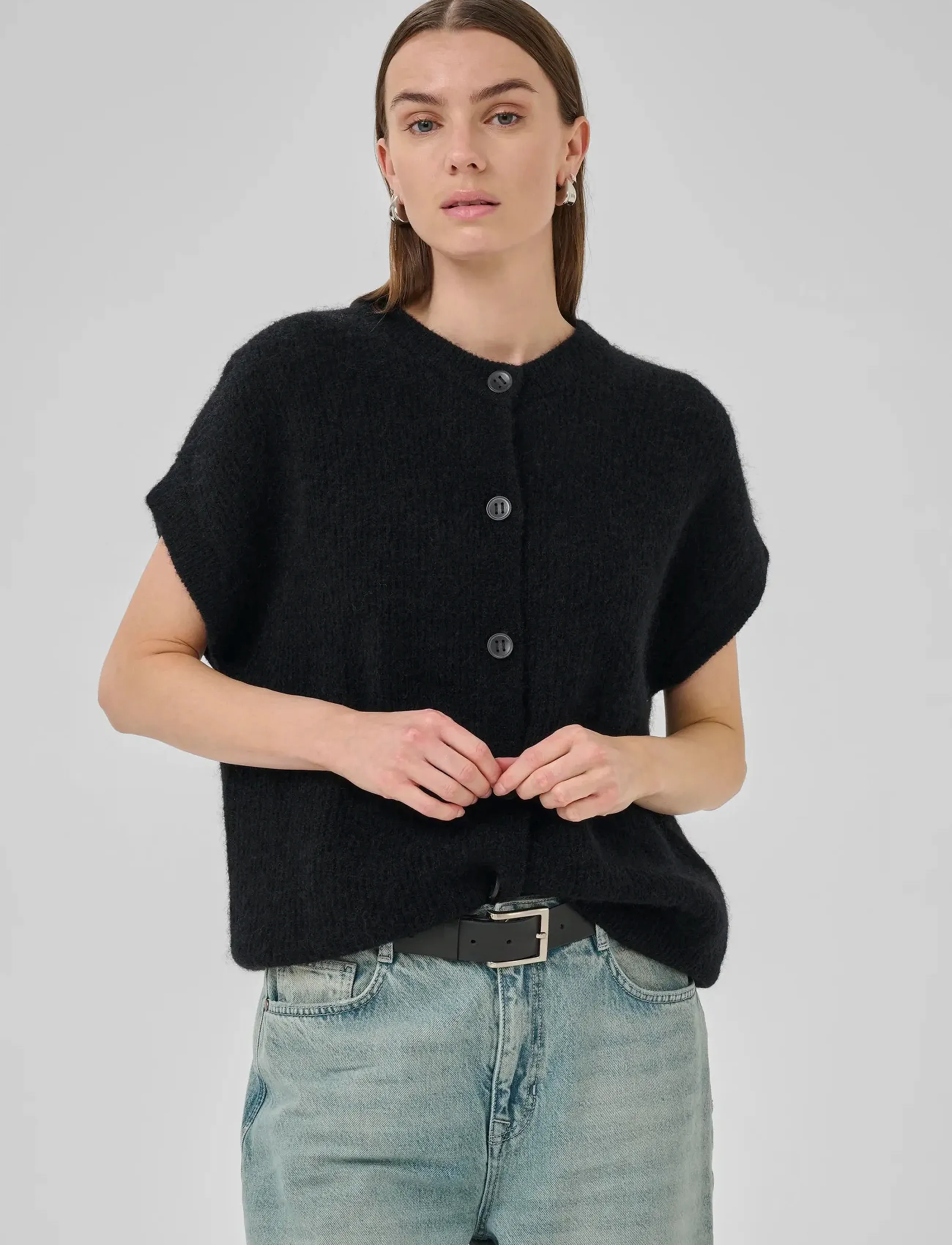 My Essential Wardrobe SivaMW OS Knit Cardigan - Knitwear - BLACK / black