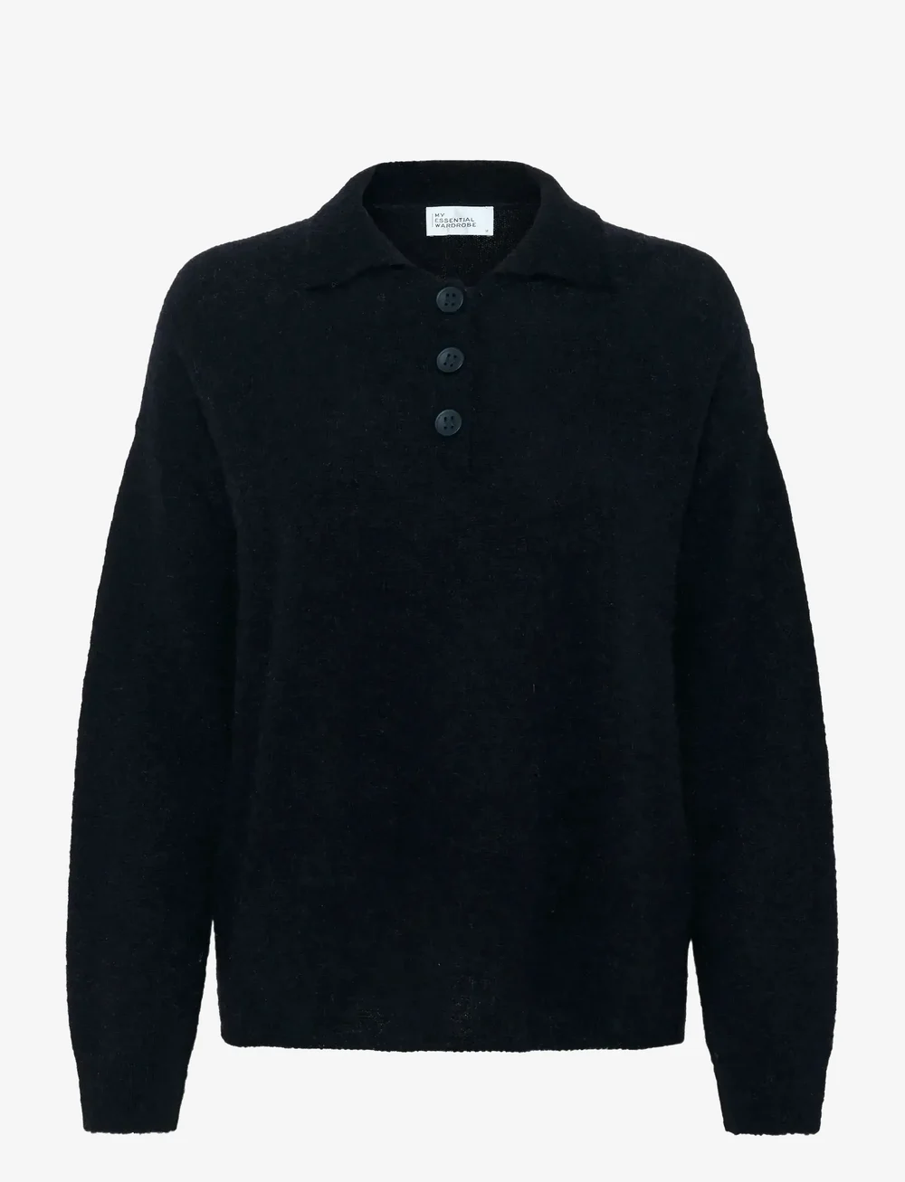 My Essential Wardrobe - SivaMW Knit Polo Pullover - stickade tröjor - black - 1