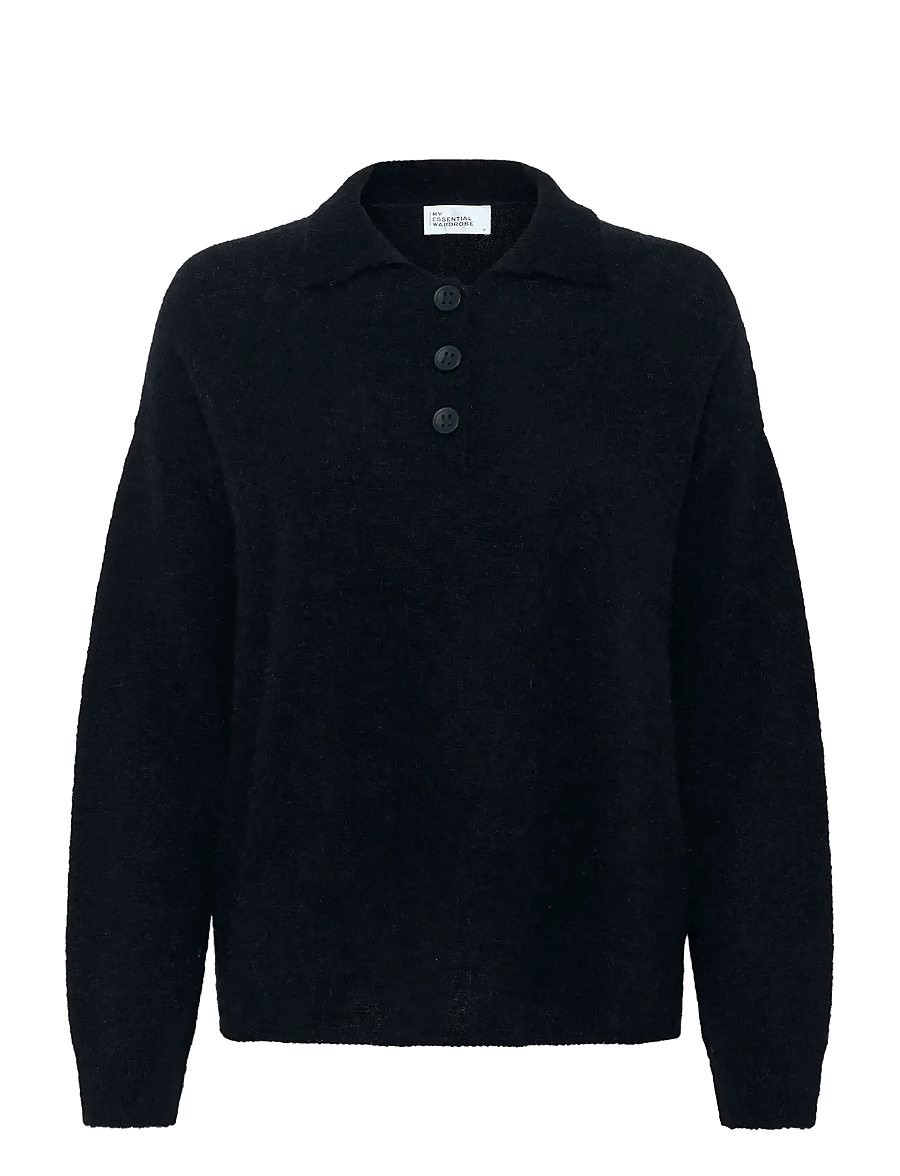 My Essential Wardrobe - SivaMW Knit Polo Pullover - jumpers - black - 1