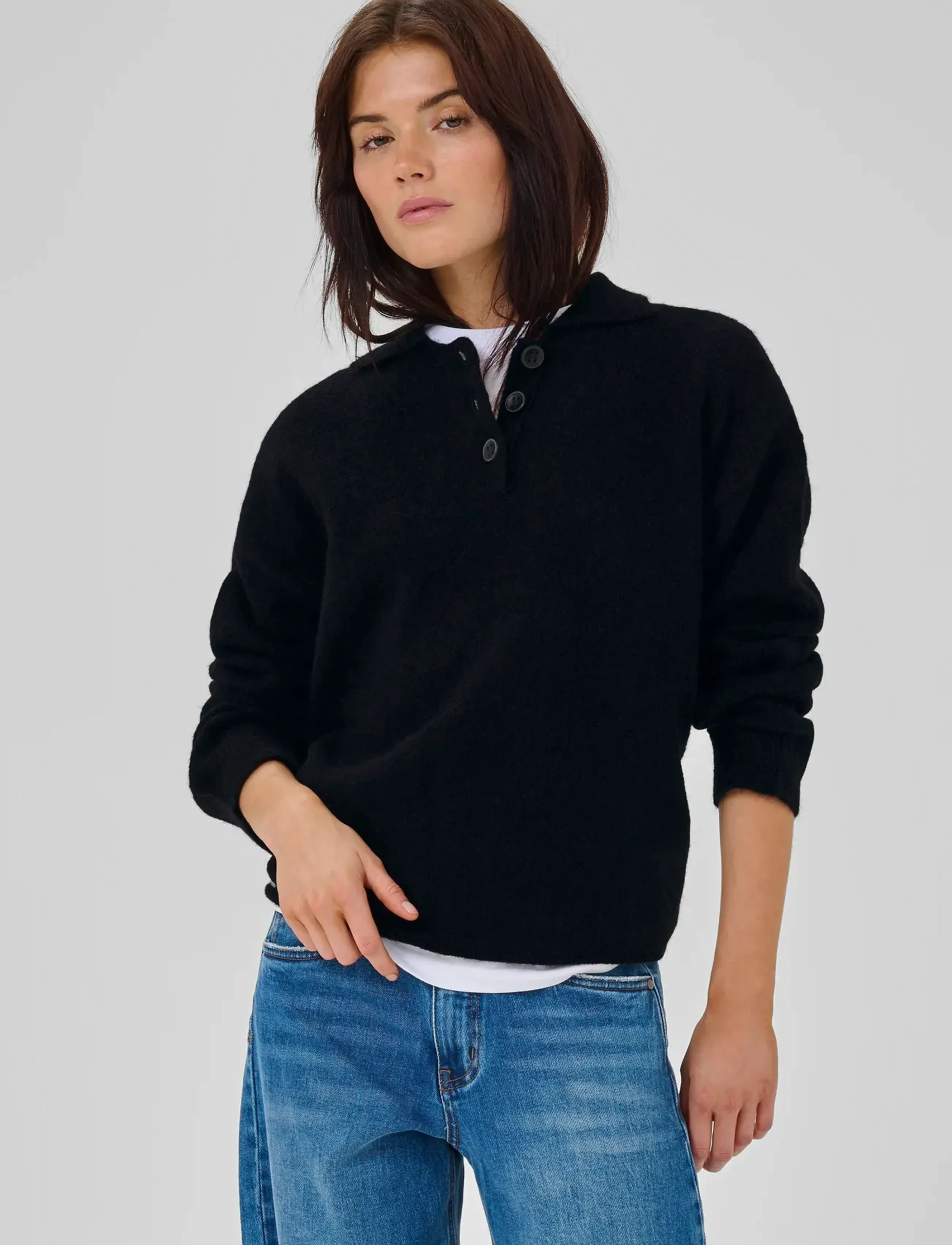 My Essential Wardrobe Sivamw Knit Polo Pullover, XL, Black, Strik > Trøjer, Dame