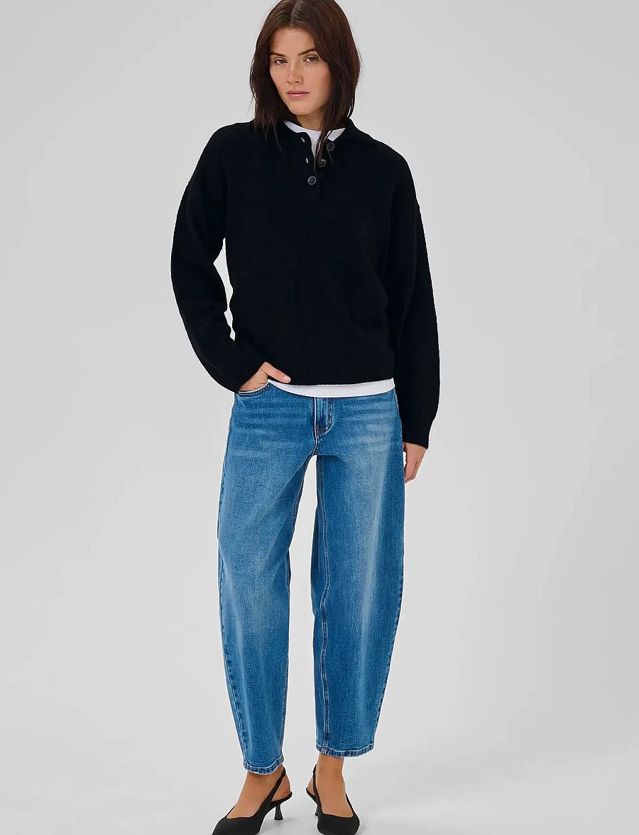 My Essential Wardrobe - SivaMW Knit Polo Pullover - jumpers - black - 3