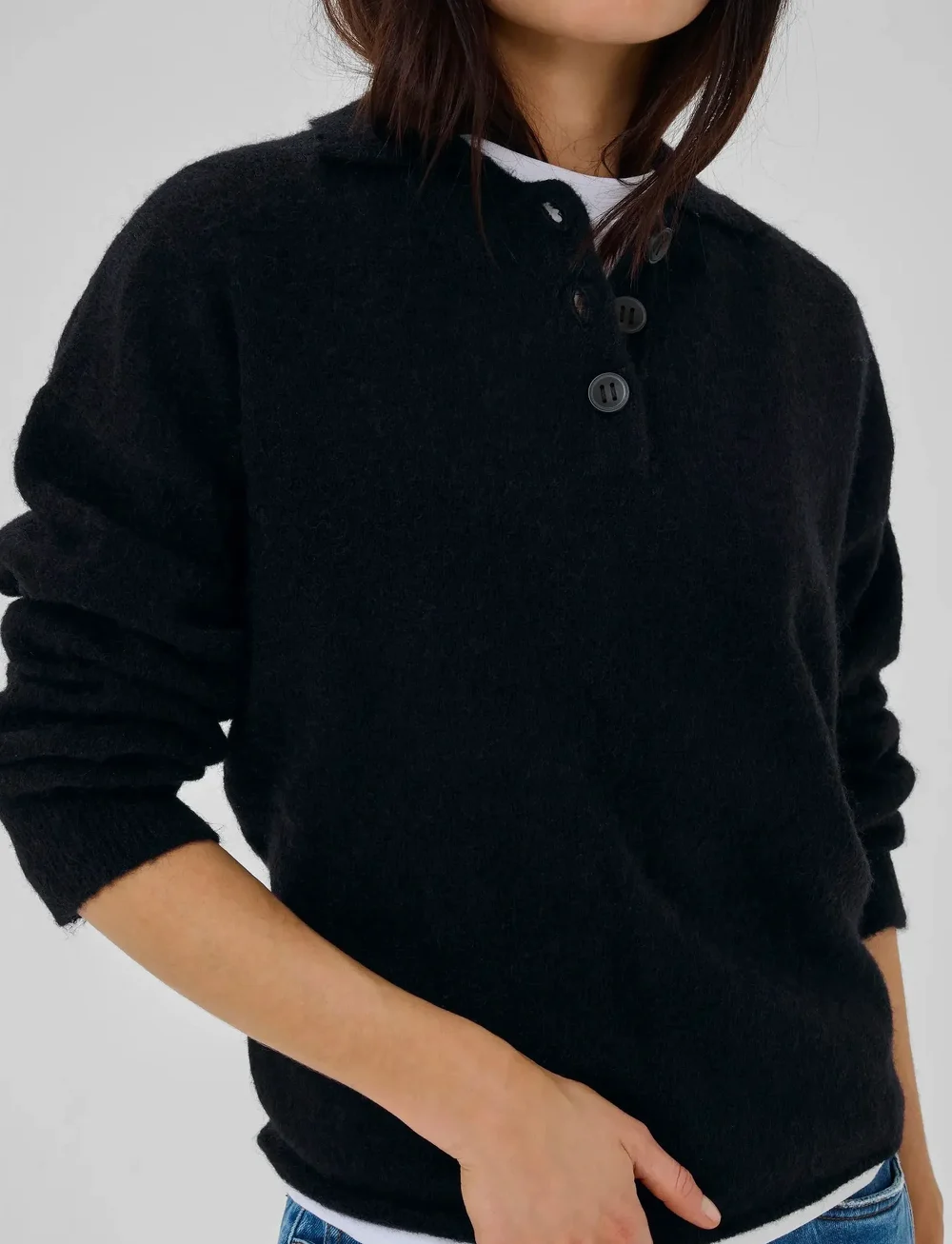 My Essential Wardrobe - SivaMW Knit Polo Pullover - stickade tröjor - black - 5