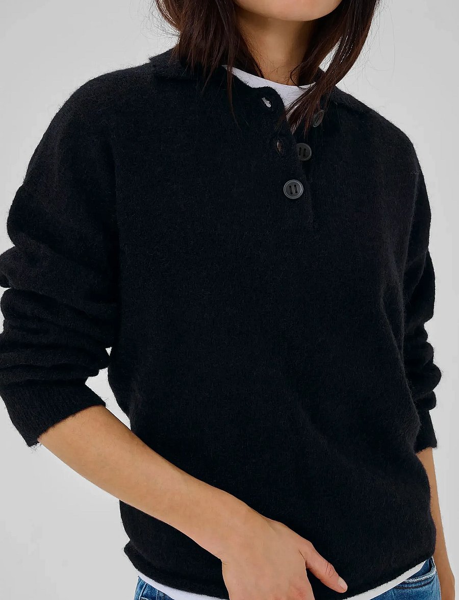 My Essential Wardrobe - SivaMW Knit Polo Pullover - jumpers - black - 5