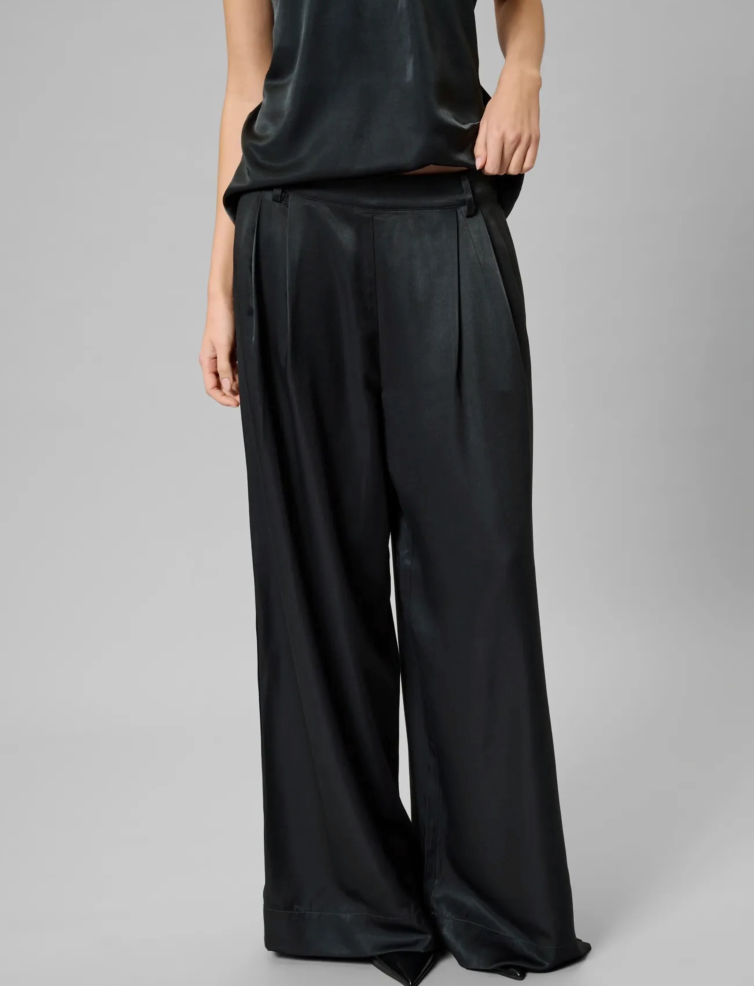 My Essential Wardrobe Mwestelle Wide Pant, 40 Long, Trousers, Schwarz - Leg, Frauen