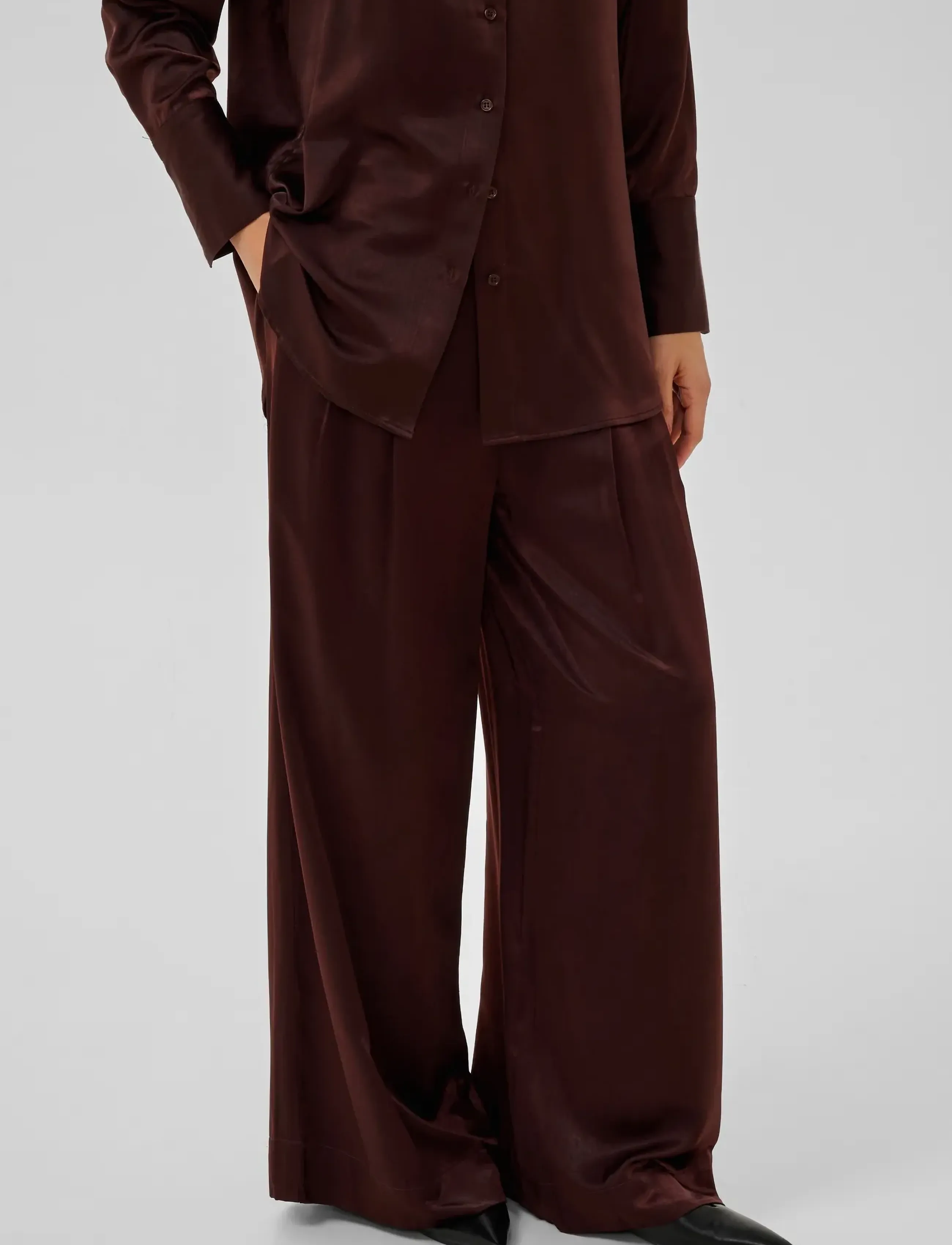 My Essential Wardrobe - MWEstelle Wide pant - hosen mit weitem bein - chocolate plum - 2