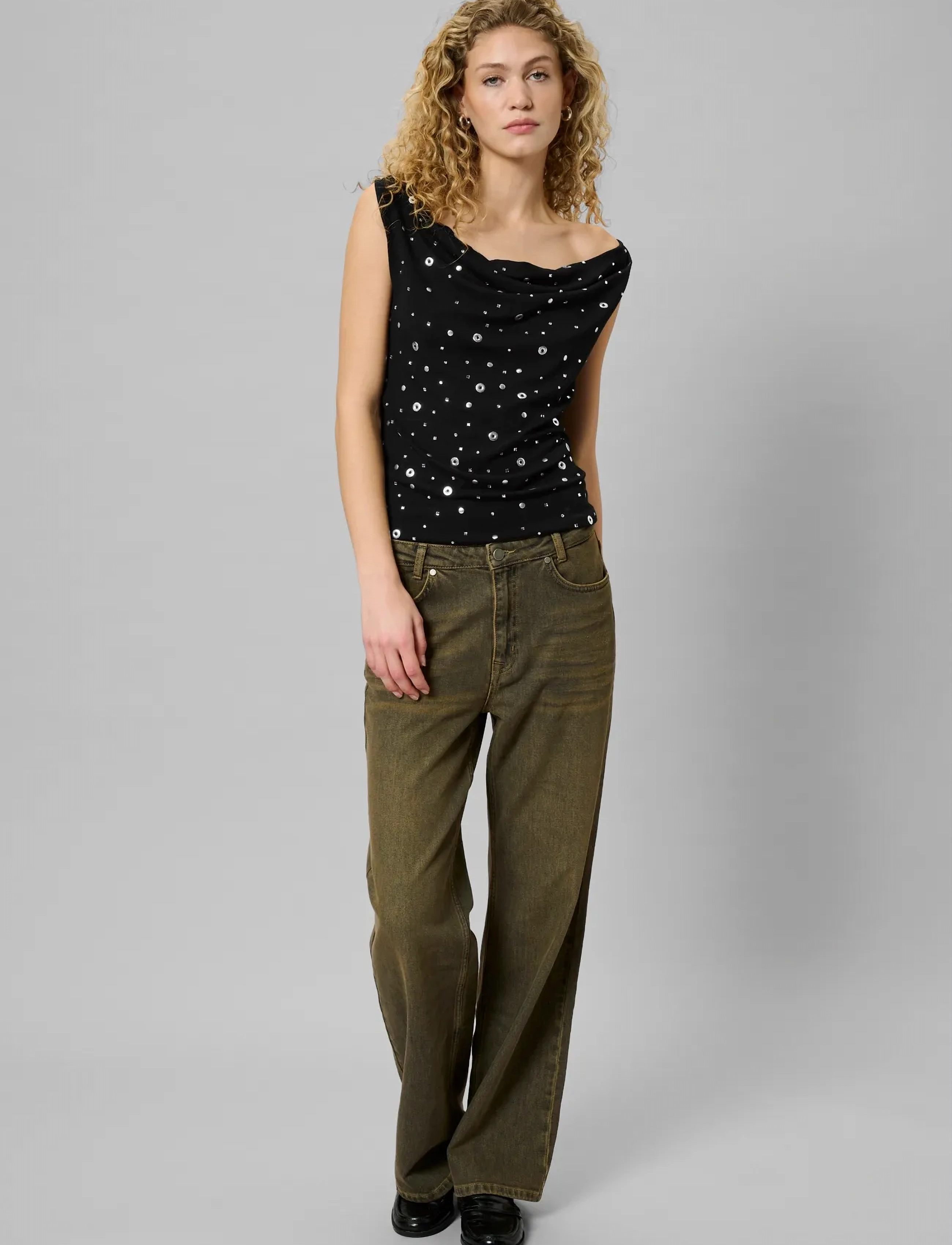 My Essential Wardrobe - MWGiggo waterfall top - linnen - black - 3