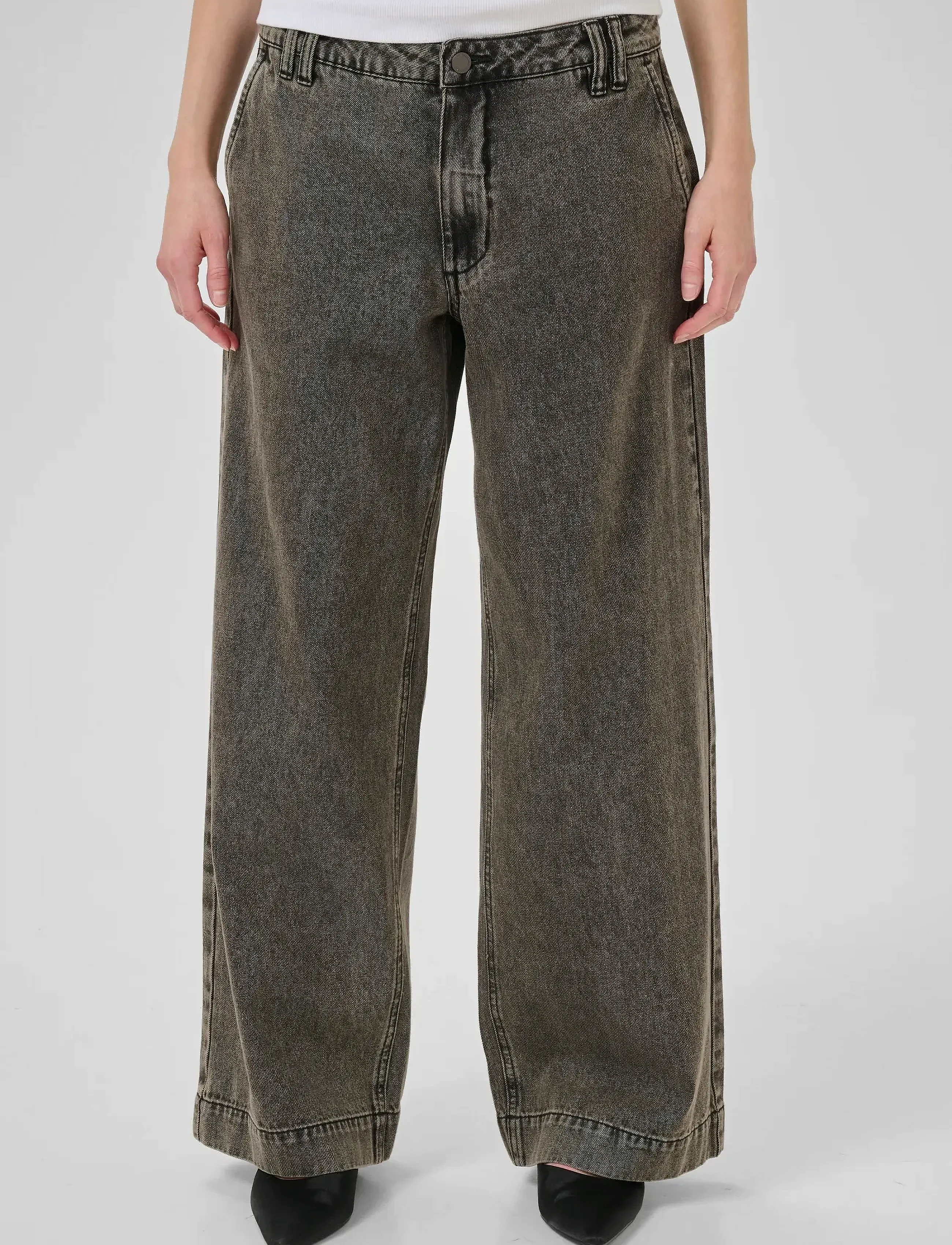My Essential Wardrobe MWTessa 160 Mid X-Wide - Tøj - MEDIUM GREY DIRTY WASH / green