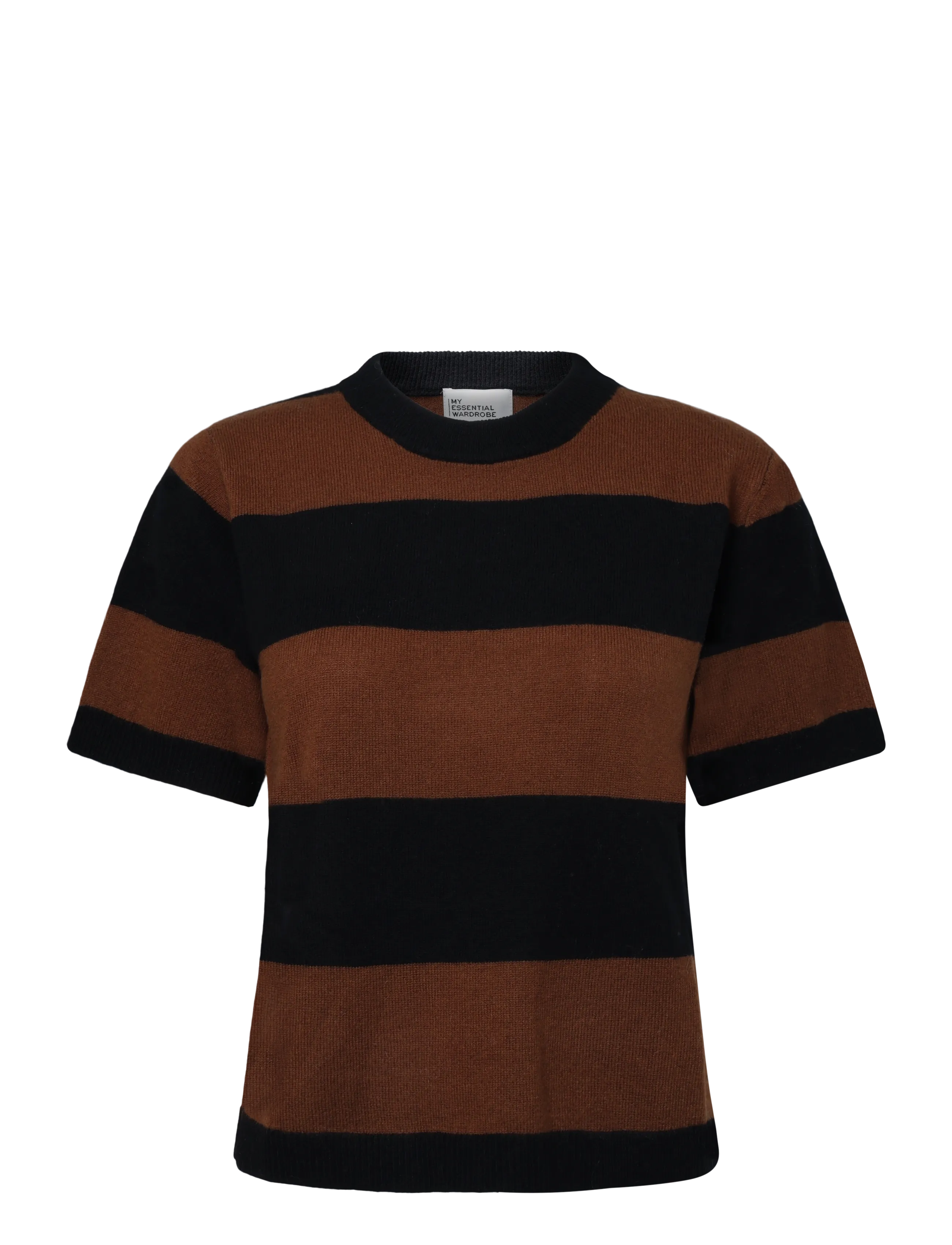 My Essential Wardrobe MWJola Knit Pullover SS - Stickade tröjor - BISON W. BLACK STRIPE / brown