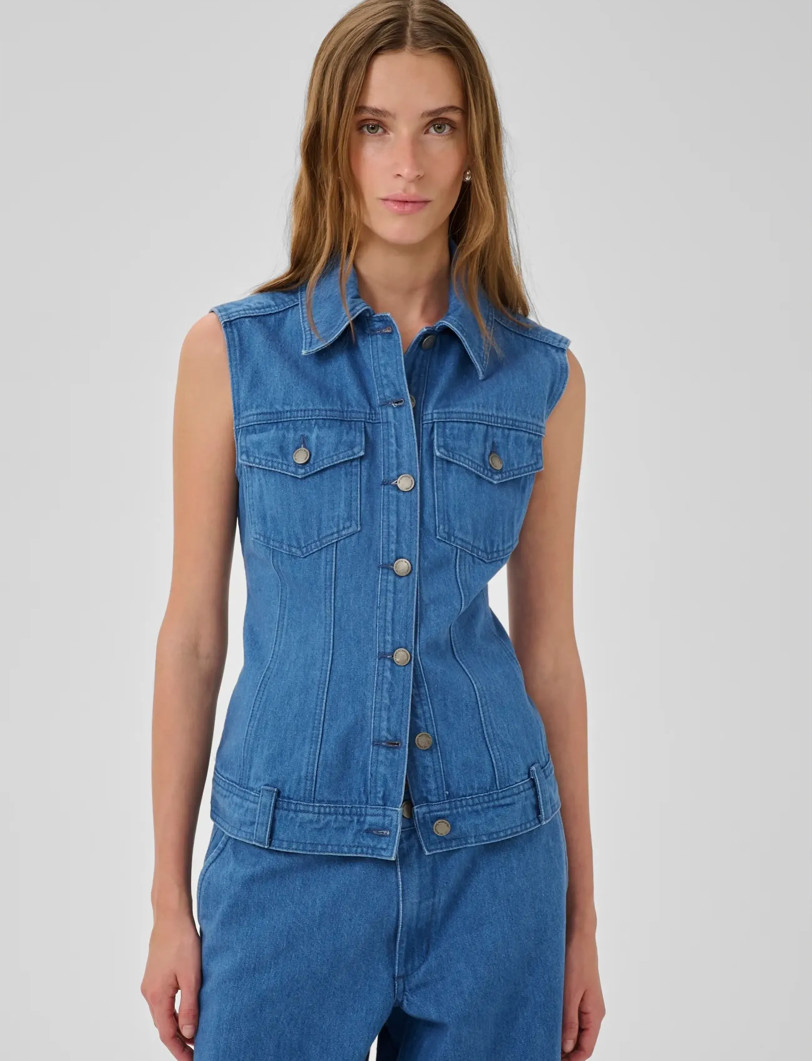 My Essential Wardrobe Mwsaka 180 Shaped Vest, 38, Blue, Veste > Denim Veste, Dame
