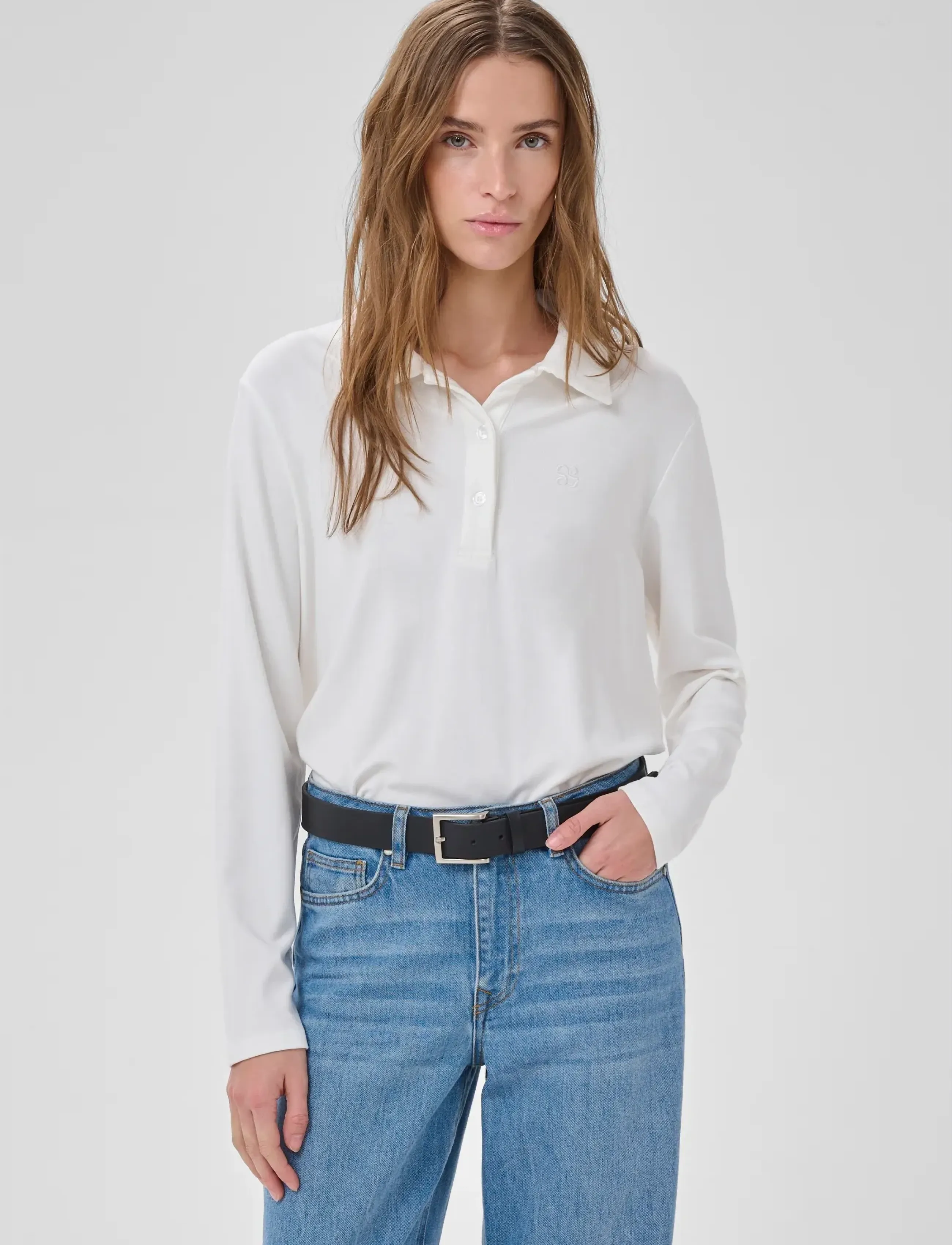 My Essential Wardrobe Mwnupti Polo Blouse, Kvinder, Langærmet Polo Bluse, Hvid, Str: XXL