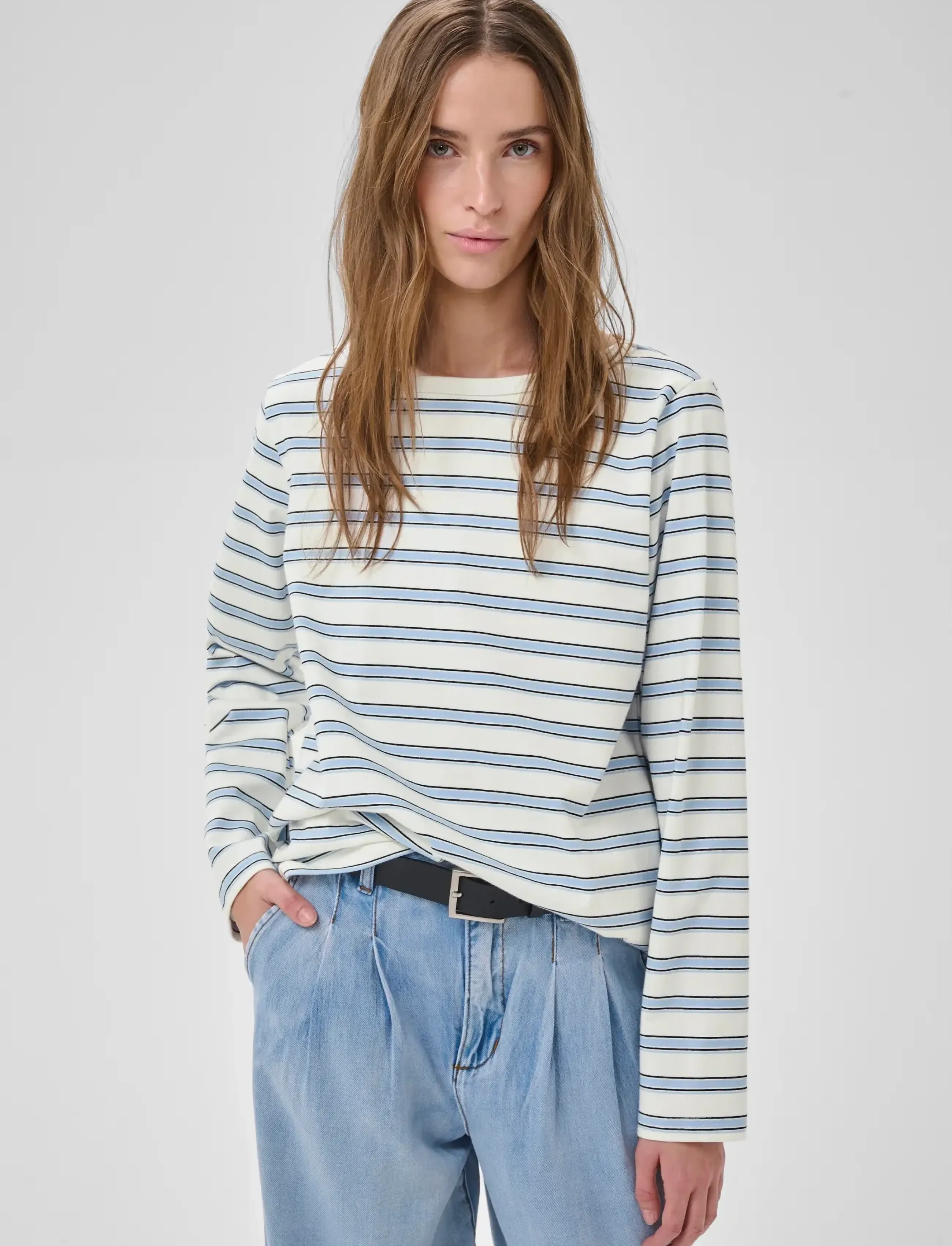 My Essential Wardrobe MWAsla Boatneck Blouse - My Essential Wardrobe - SNOW WHITE STRIPED / blue