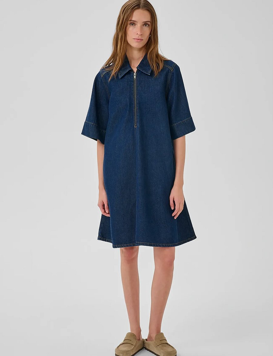 My Essential Wardrobe - MWMalo 181 Short ZipDress - denim dresses - dark blue un-wash - 3
