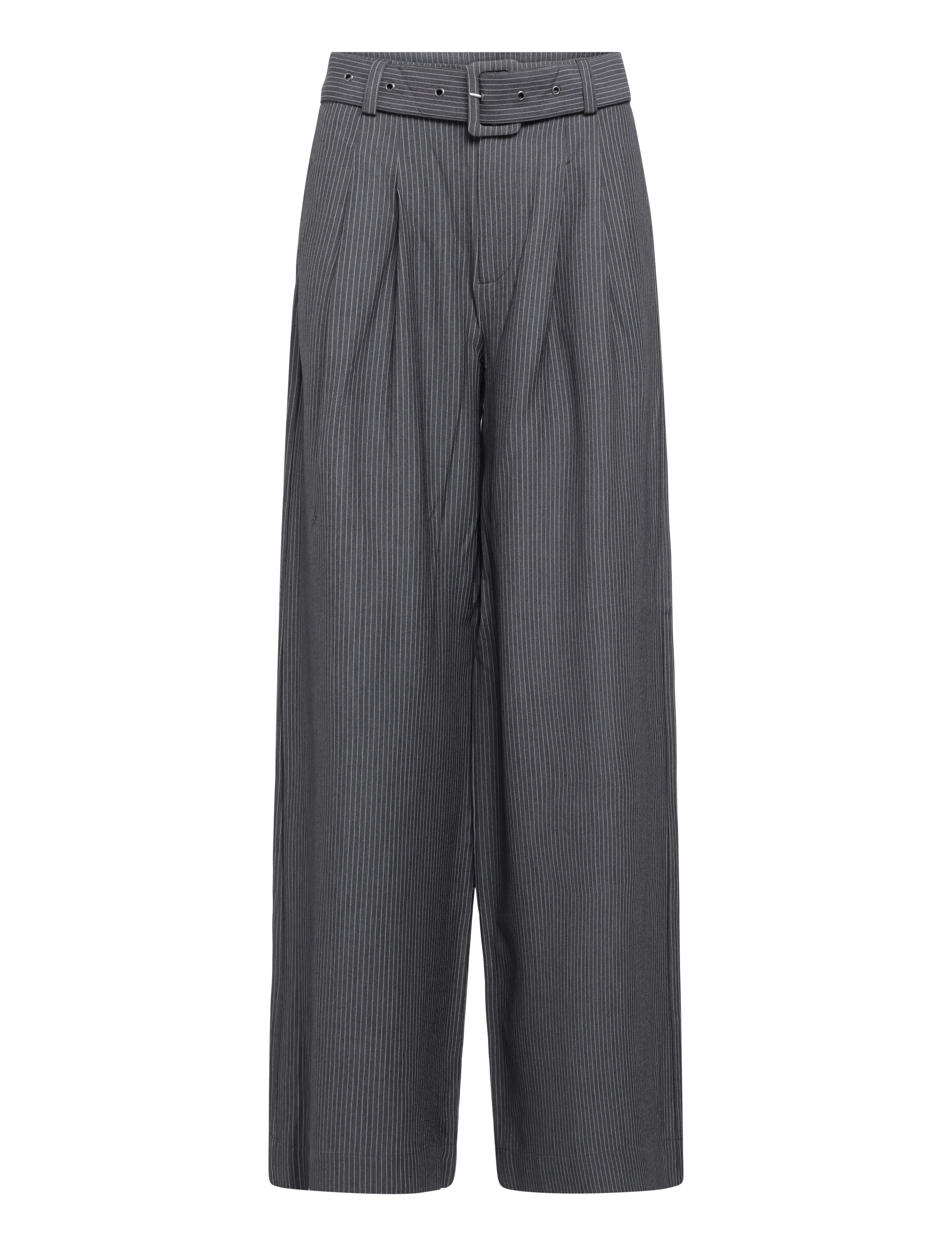 My Essential Wardrobe 23 THE PINSTRIPED HIGH PANT - Wide leg trousers - GREY MELANGE W. STRIPE / grey