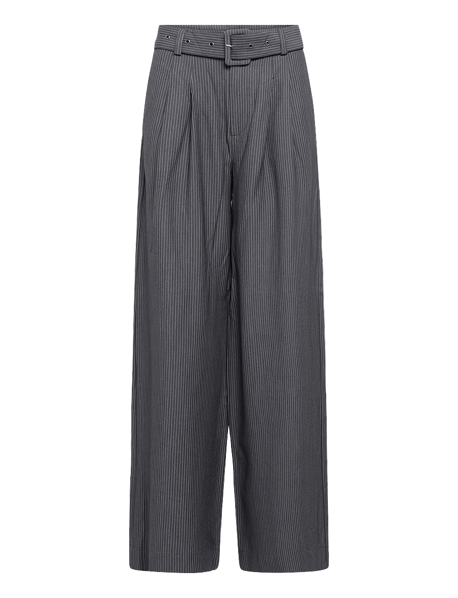 My Essential Wardrobe - 23 THE PINSTRIPED HIGH PANT - wide leg trousers - grey melange w. stripe - 0