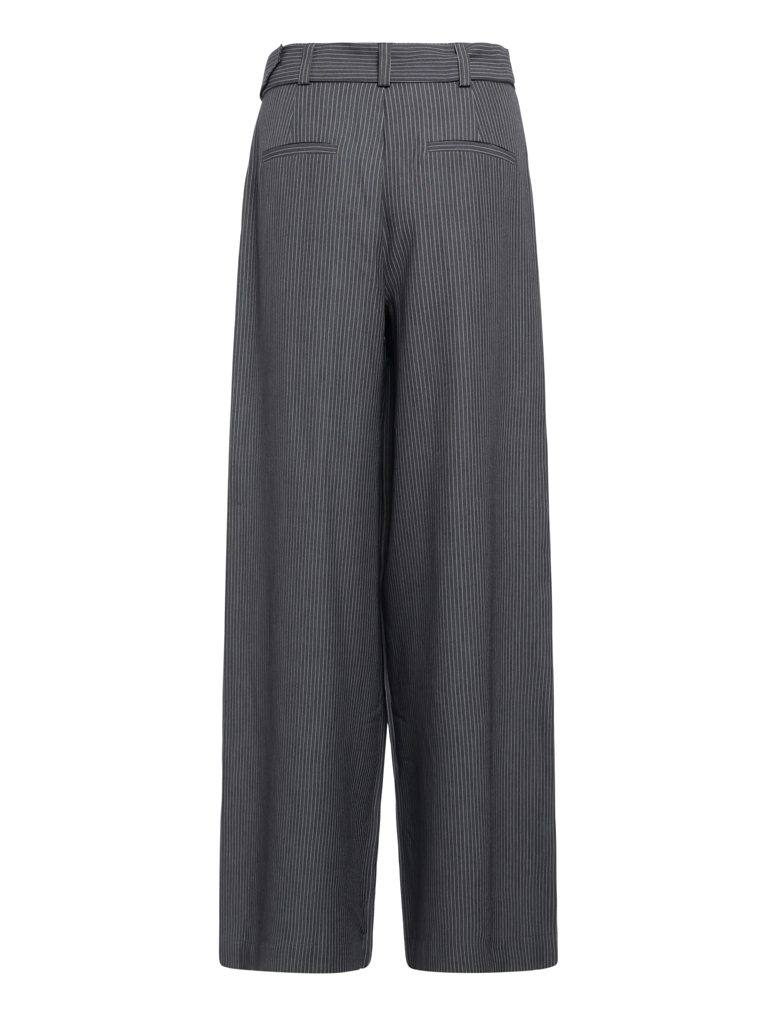 My Essential Wardrobe - 23 THE PINSTRIPED HIGH PANT - wide leg trousers - grey melange w. stripe - 1